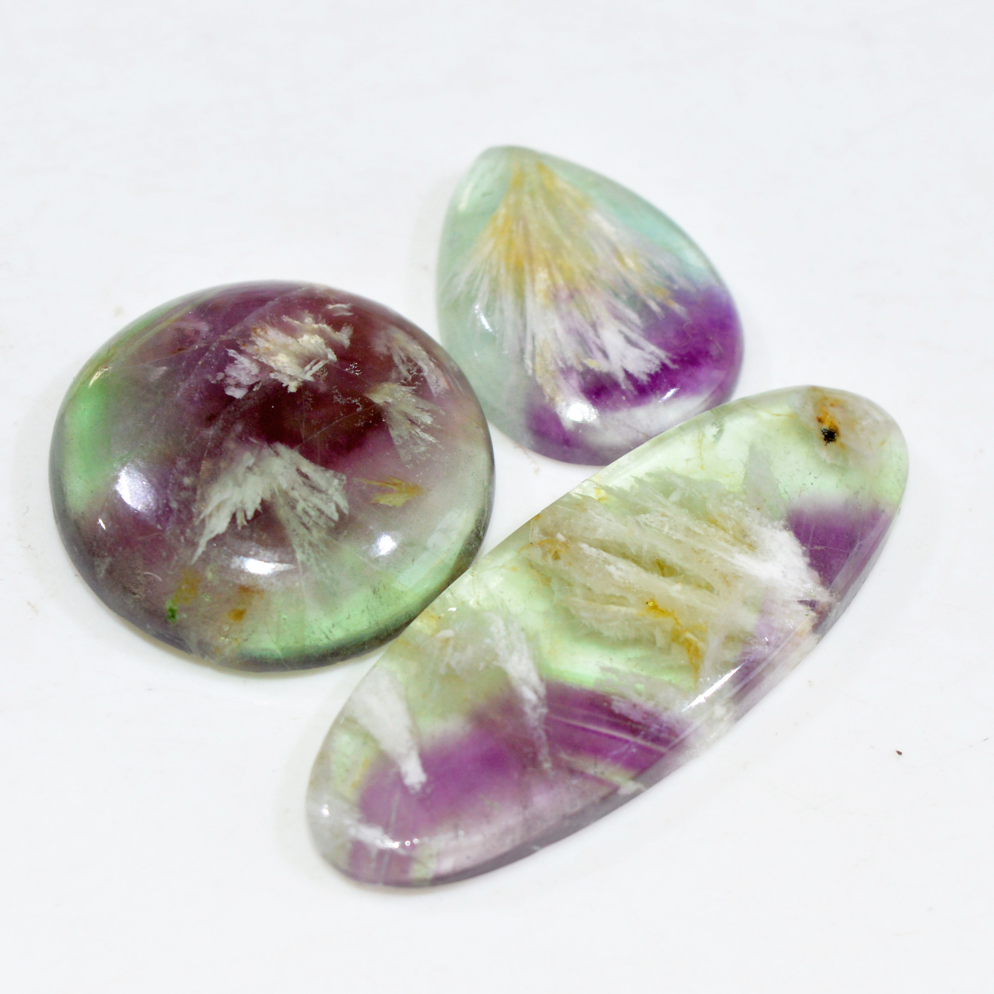 3 Pcs 78 Cts Natural Fluorite Cabochon Loose Gemstone Lot Healing Crystal For Jewelry Making Semi-Precious Gemstones 40x13 20x14mm 15220