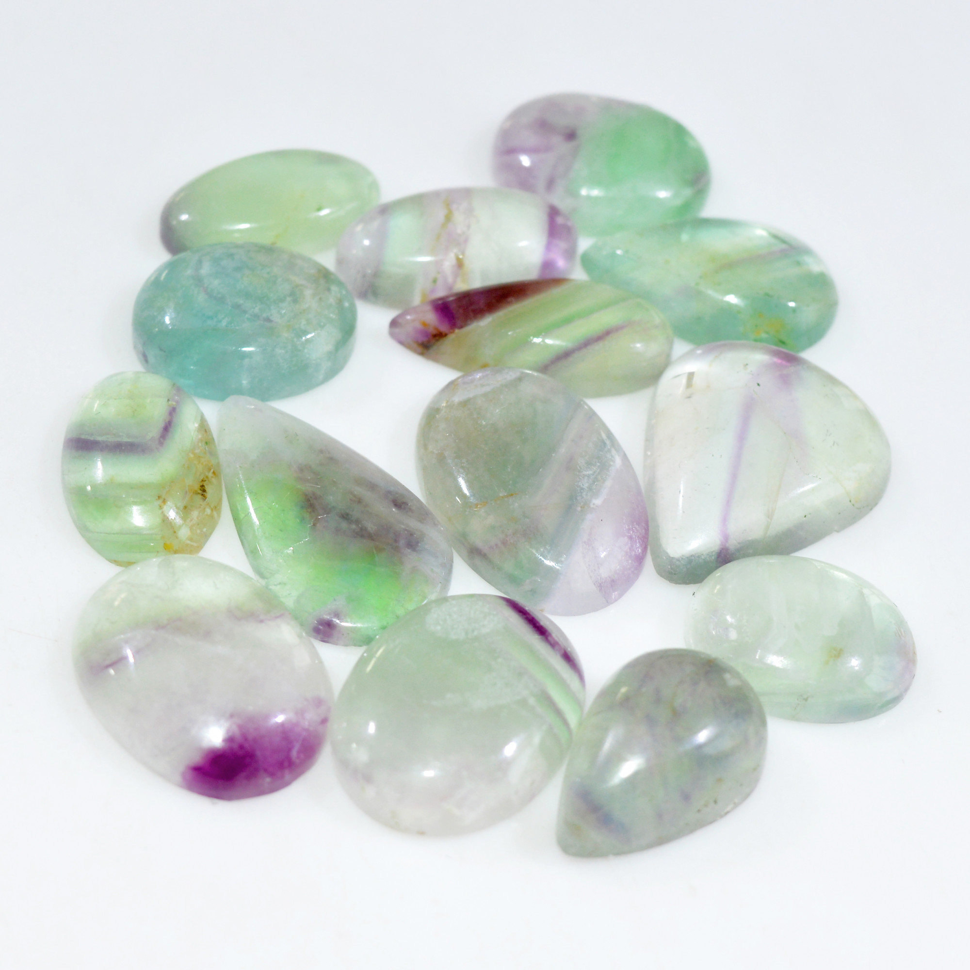 14 Pcs 195 Cts Natural Fluorite Cabochon Loose Gemstone Lot Healing Crystal For Jewelry Making Semi-Precious Gemstones 22x11 15x9mm 15221