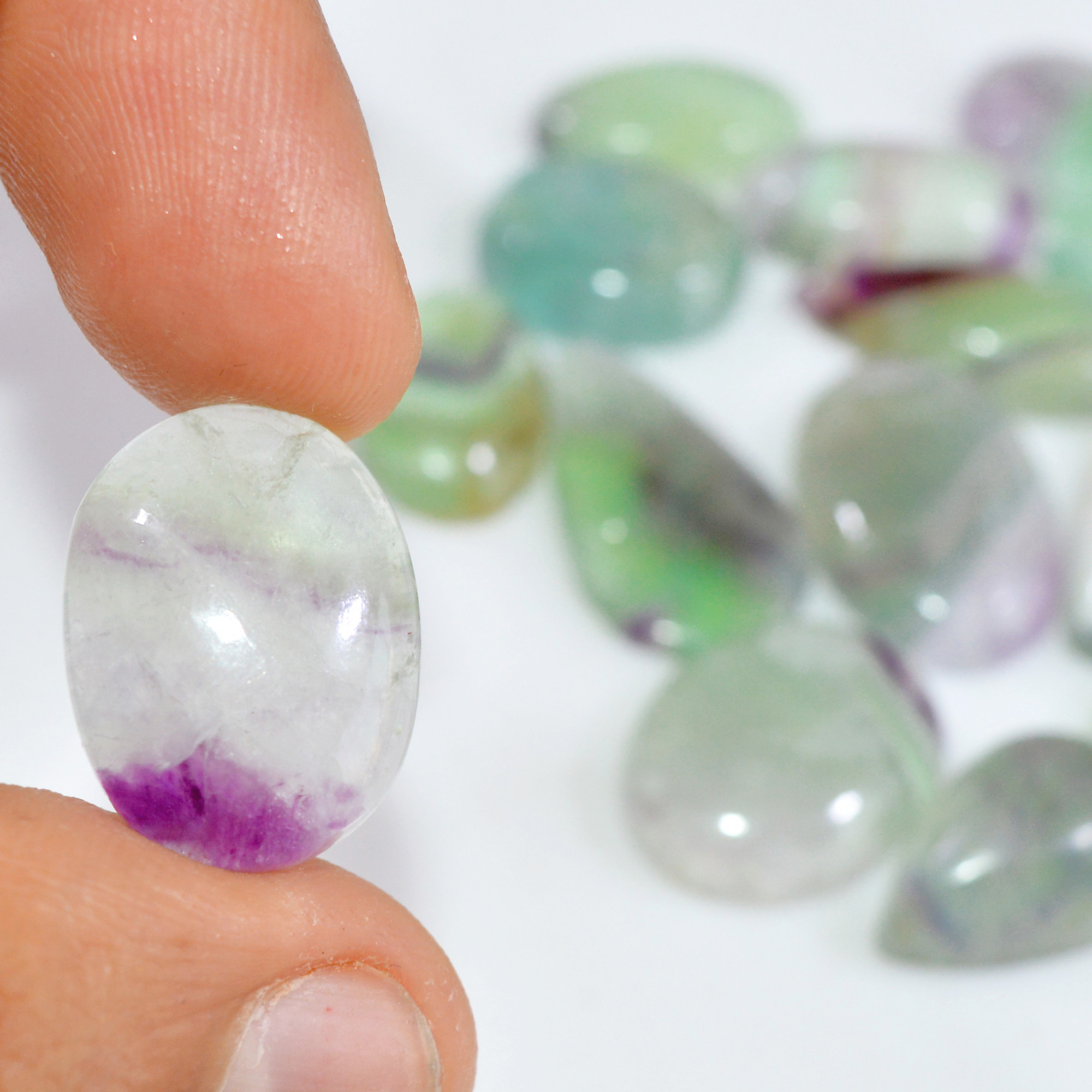 14 Pcs 195 Cts Natural Fluorite Cabochon Loose Gemstone Lot Healing Crystal For Jewelry Making Semi-Precious Gemstones 22x11 15x9mm 15221