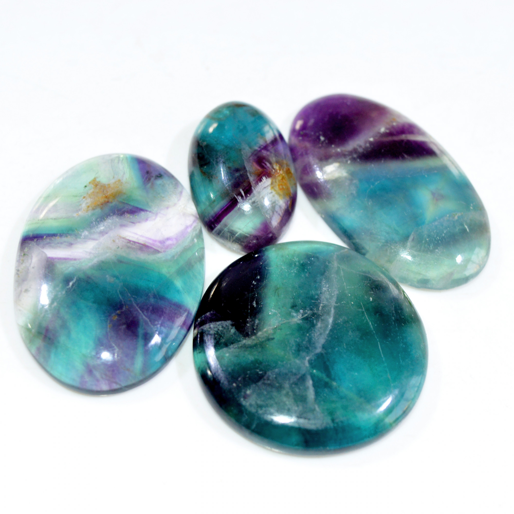 4 Pcs 279 Cts Natural Fluorite Cabochon Loose Gemstone Lot Healing Crystal For Jewelry Making Semi-Precious Gemstones 40x26 26x15mm 15222