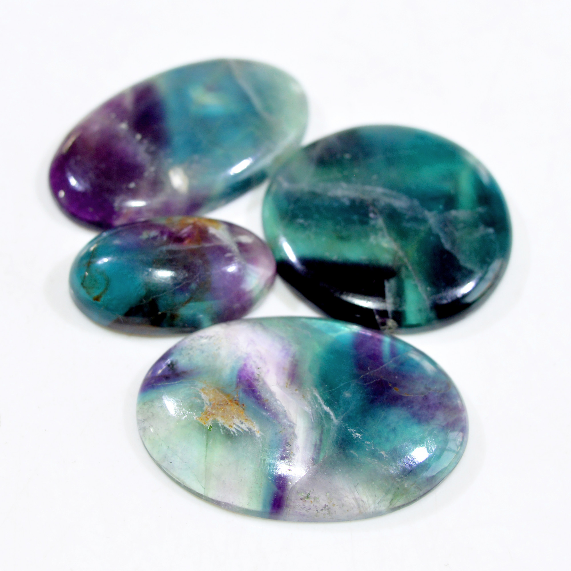 4 Pcs 279 Cts Natural Fluorite Cabochon Loose Gemstone Lot Healing Crystal For Jewelry Making Semi-Precious Gemstones 40x26 26x15mm 15222