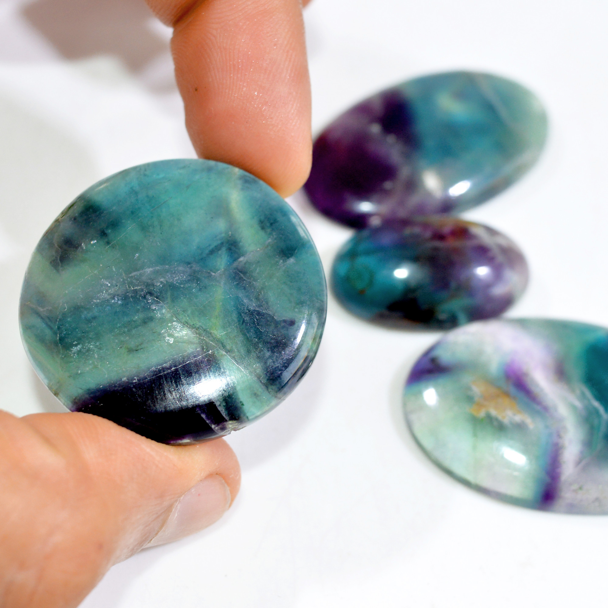 4 Pcs 279 Cts Natural Fluorite Cabochon Loose Gemstone Lot Healing Crystal For Jewelry Making Semi-Precious Gemstones 40x26 26x15mm 15222
