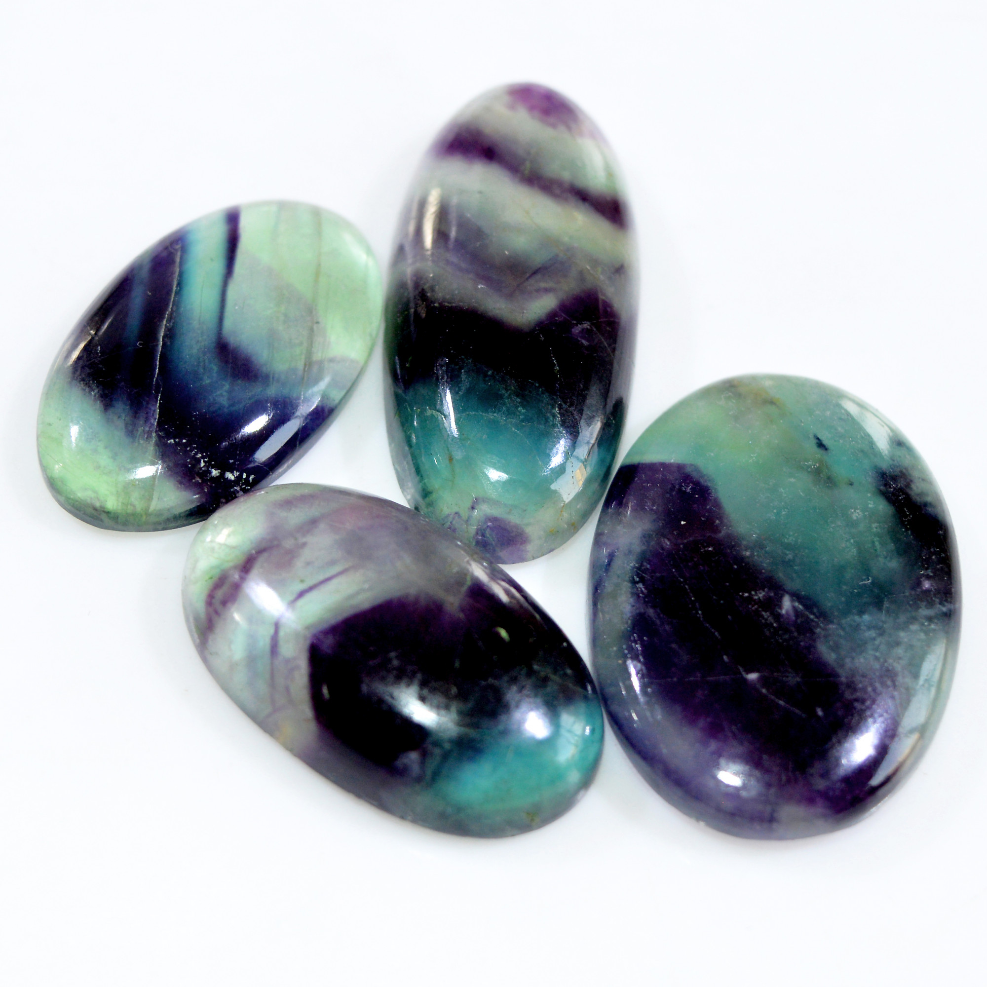 4 Pcs 297 Cts Natural Fluorite Cabochon Loose Gemstone Lot Healing Crystal For Jewelry Making Semi-Precious Gemstones 45x18 35x19mm 15223