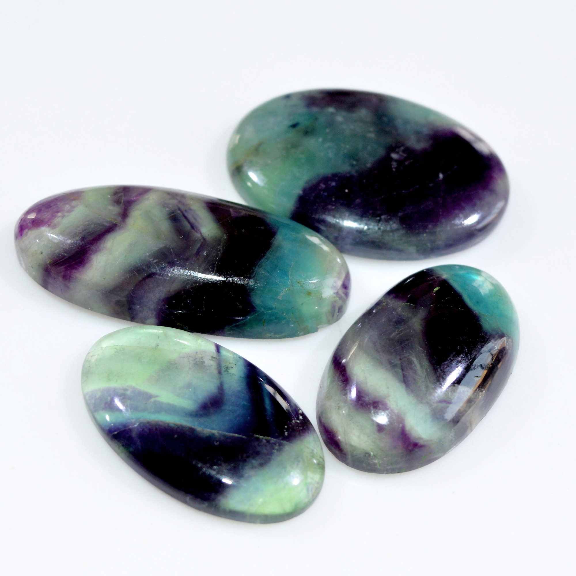 4 Pcs 297 Cts Natural Fluorite Cabochon Loose Gemstone Lot Healing Crystal For Jewelry Making Semi-Precious Gemstones 45x18 35x19mm 15223