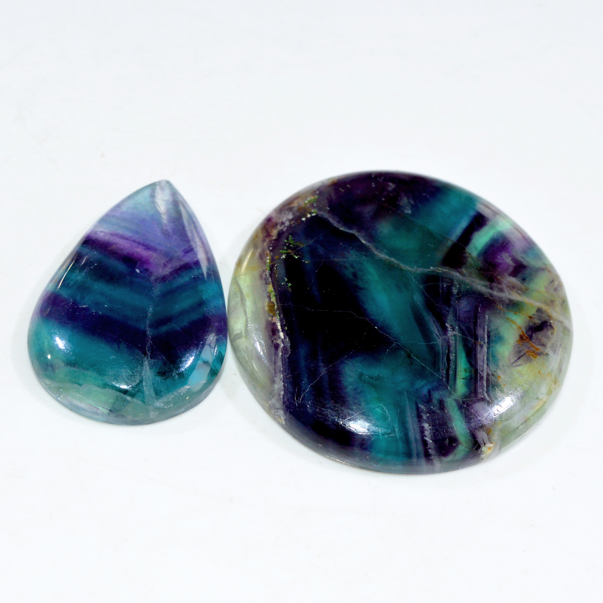 2 Pcs 232 Cts Natural Fluorite Cabochon Loose Gemstone Lot Healing Crystal For Jewelry Making Semi-Precious Gemstones 43x43 35x23mm 15224