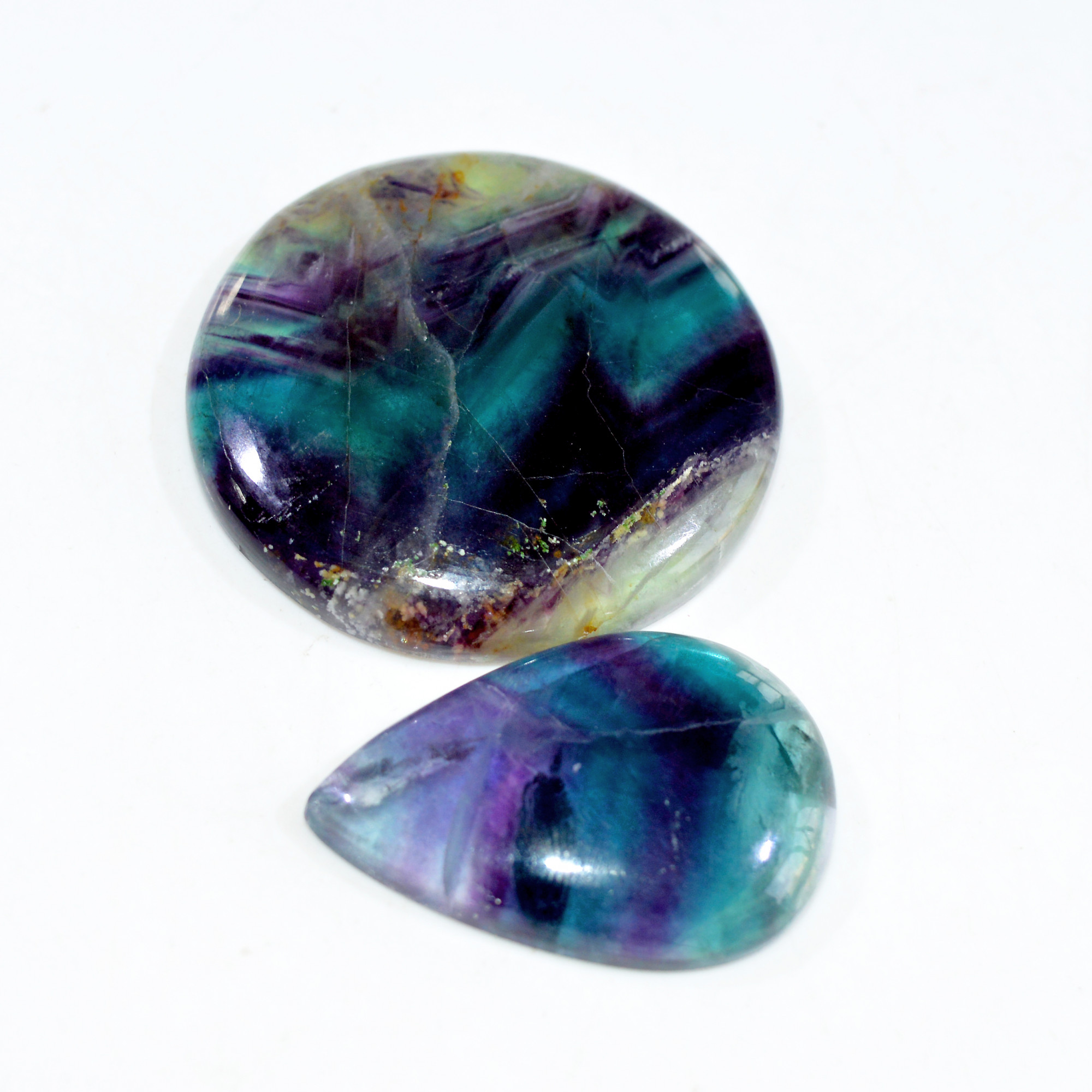 2 Pcs 232 Cts Natural Fluorite Cabochon Loose Gemstone Lot Healing Crystal For Jewelry Making Semi-Precious Gemstones 43x43 35x23mm 15224