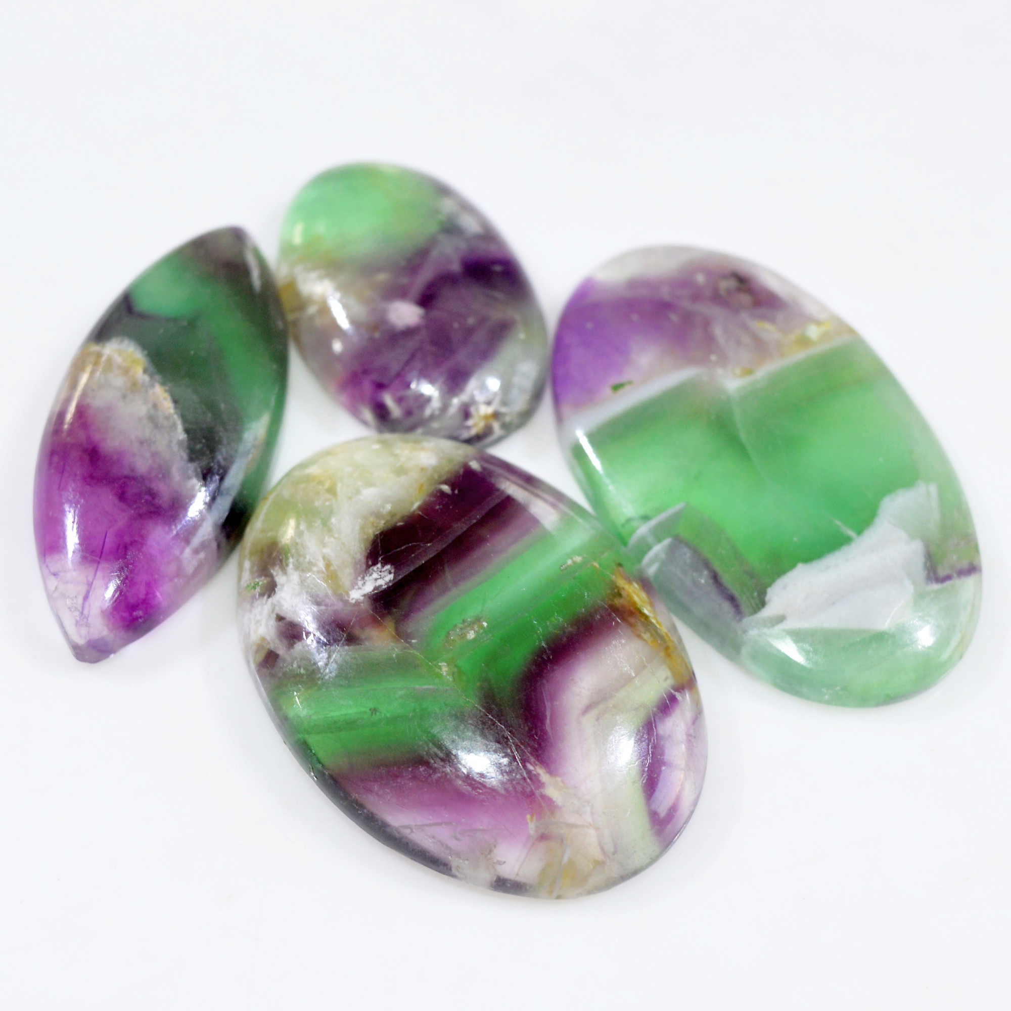 4 Pcs 234 Cts Natural Fluorite Cabochon Loose Gemstone Lot Healing Crystal For Jewelry Making Semi-Precious Gemstones 37x27 27x17mm 15225