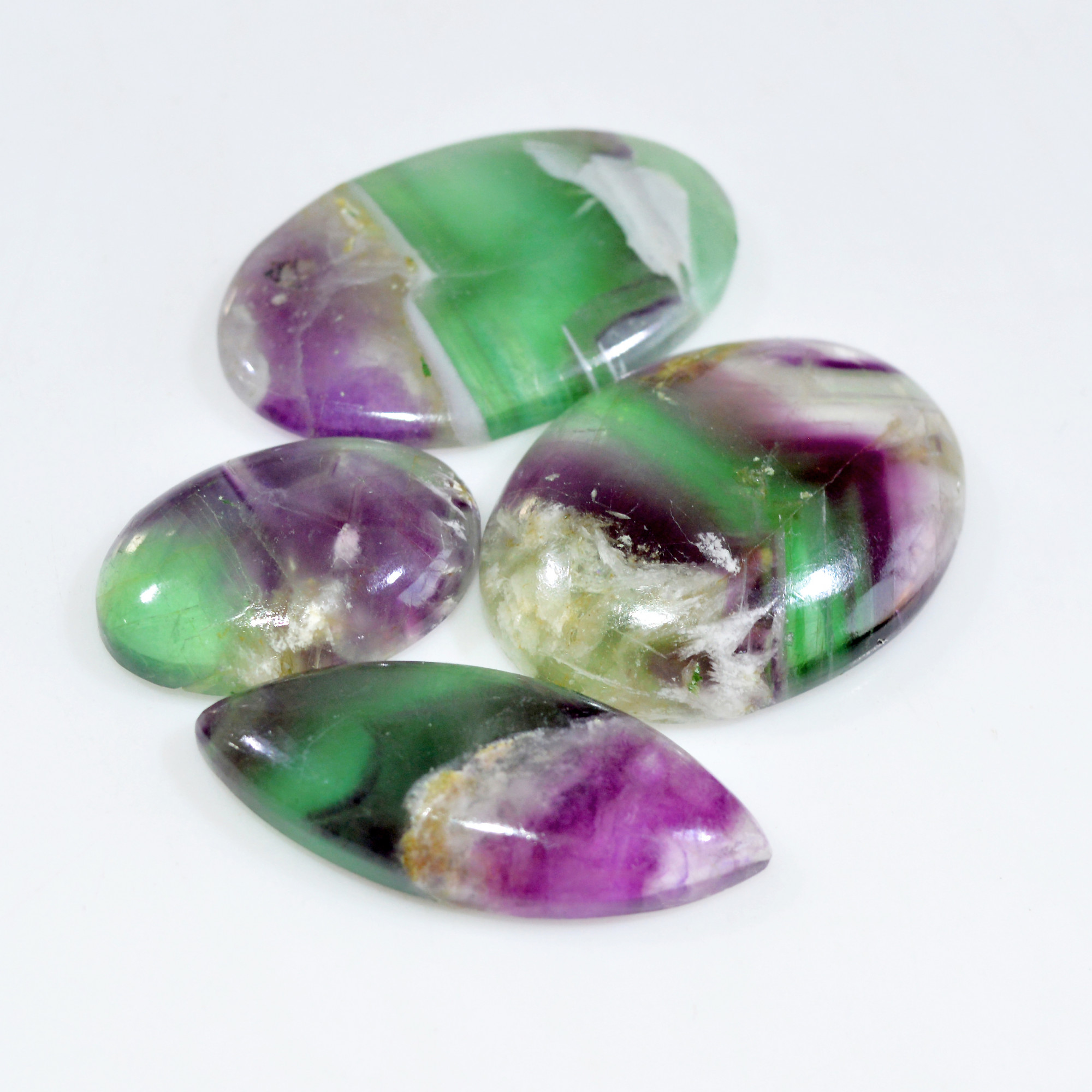 4 Pcs 234 Cts Natural Fluorite Cabochon Loose Gemstone Lot Healing Crystal For Jewelry Making Semi-Precious Gemstones 37x27 27x17mm 15225