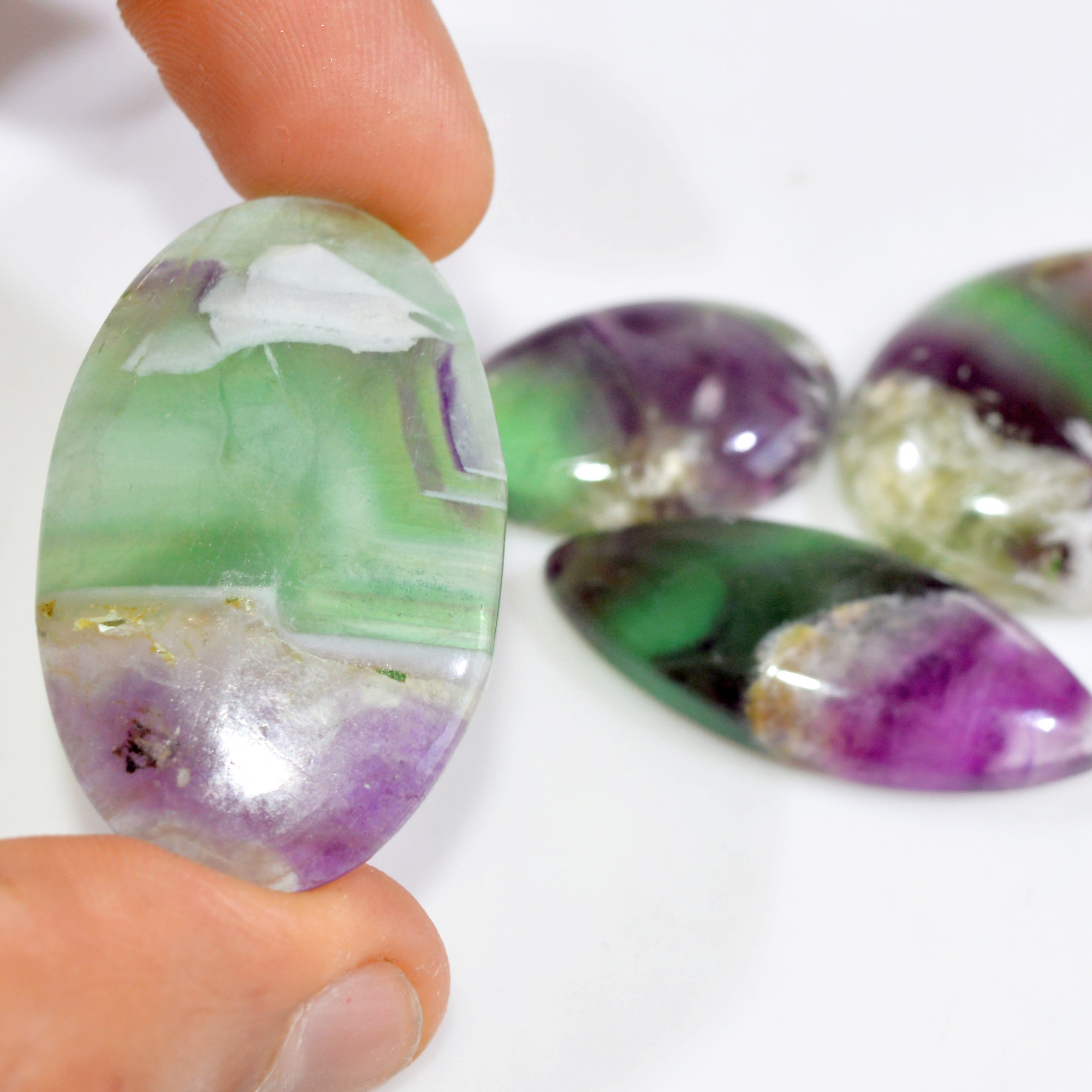4 Pcs 234 Cts Natural Fluorite Cabochon Loose Gemstone Lot Healing Crystal For Jewelry Making Semi-Precious Gemstones 37x27 27x17mm 15225