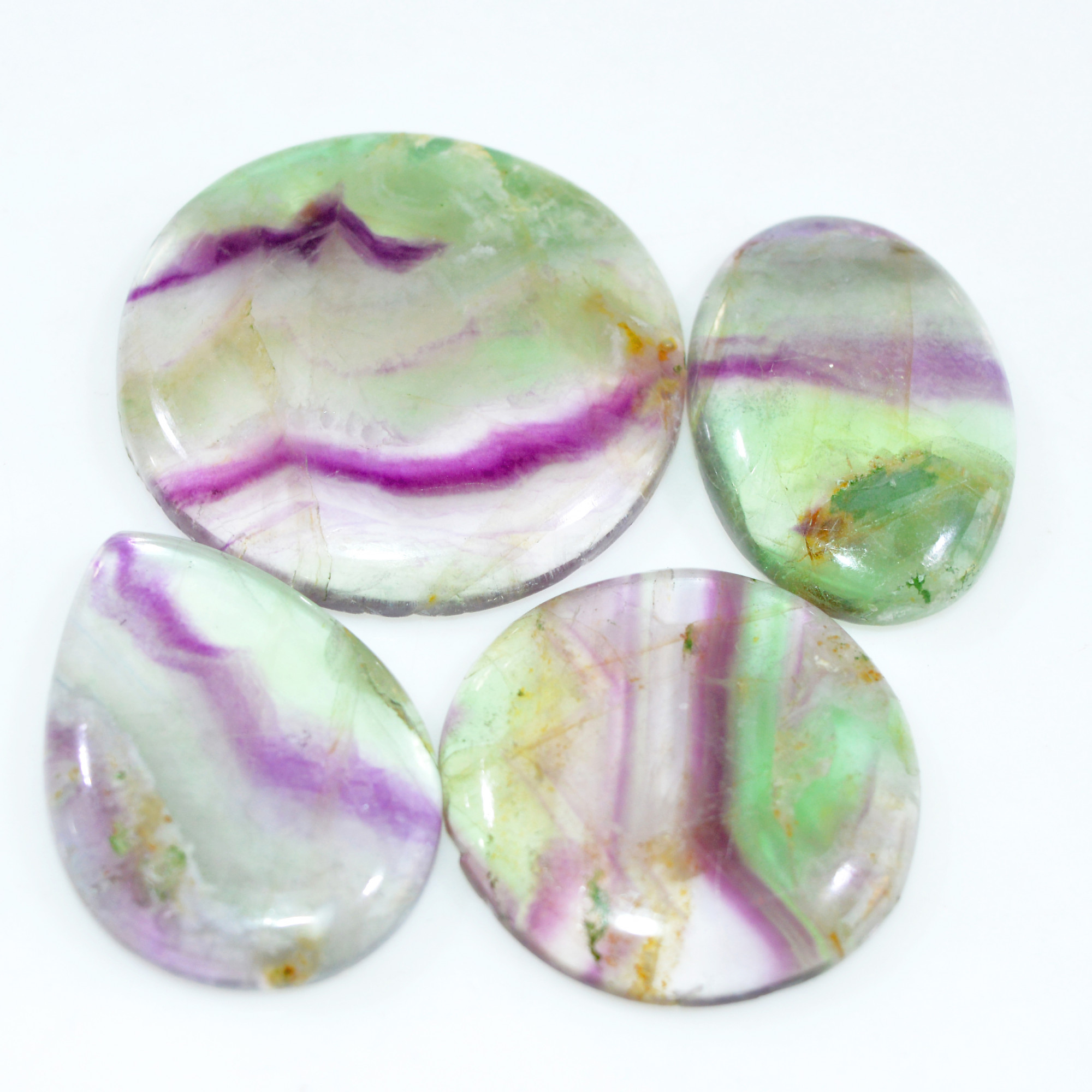 4 Pcs 314 Cts Natural Fluorite Cabochon Loose Gemstone Lot Healing Crystal For Jewelry Making Semi-Precious Gemstones 40x40 35x25mm 15227