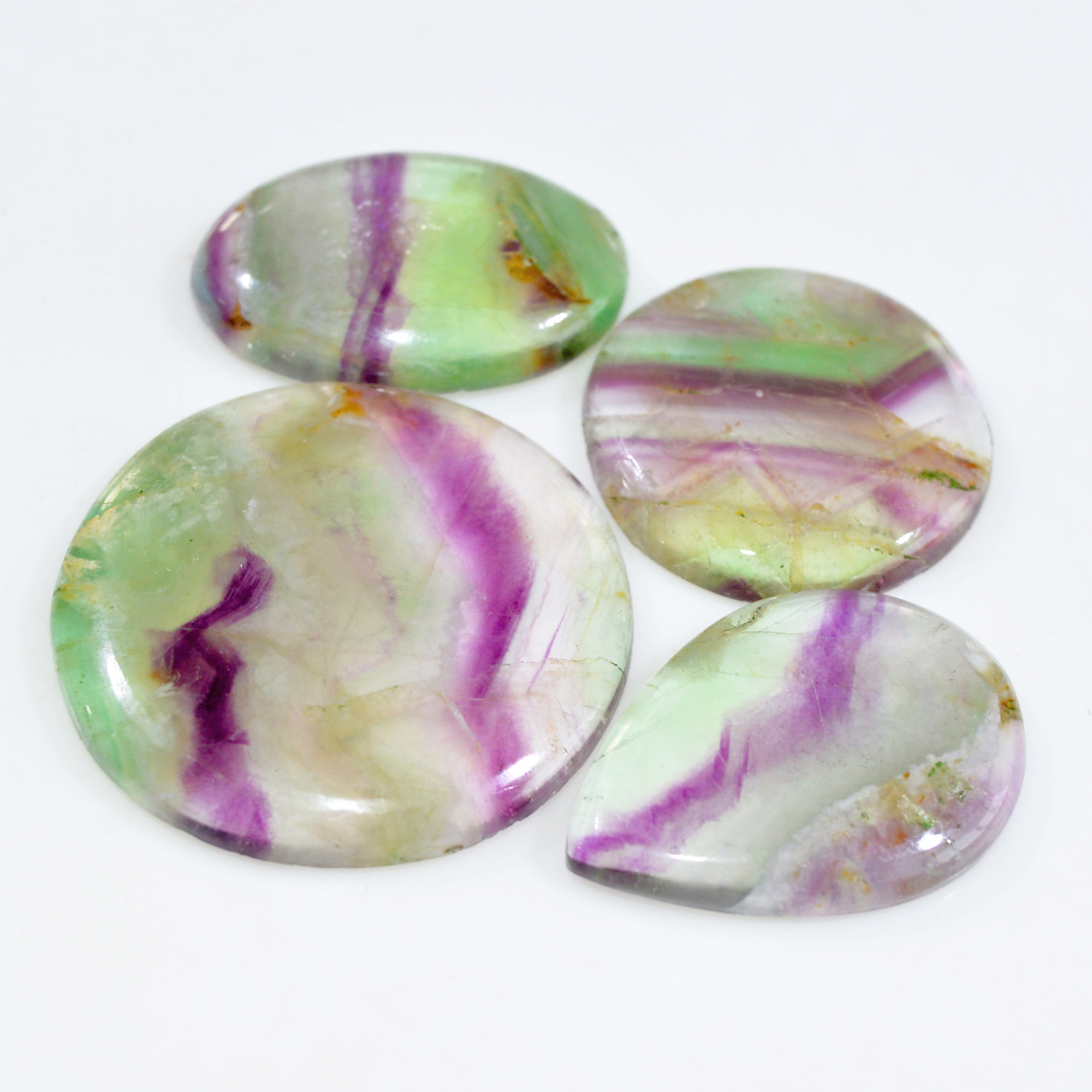 4 Pcs 314 Cts Natural Fluorite Cabochon Loose Gemstone Lot Healing Crystal For Jewelry Making Semi-Precious Gemstones 40x40 35x25mm 15227