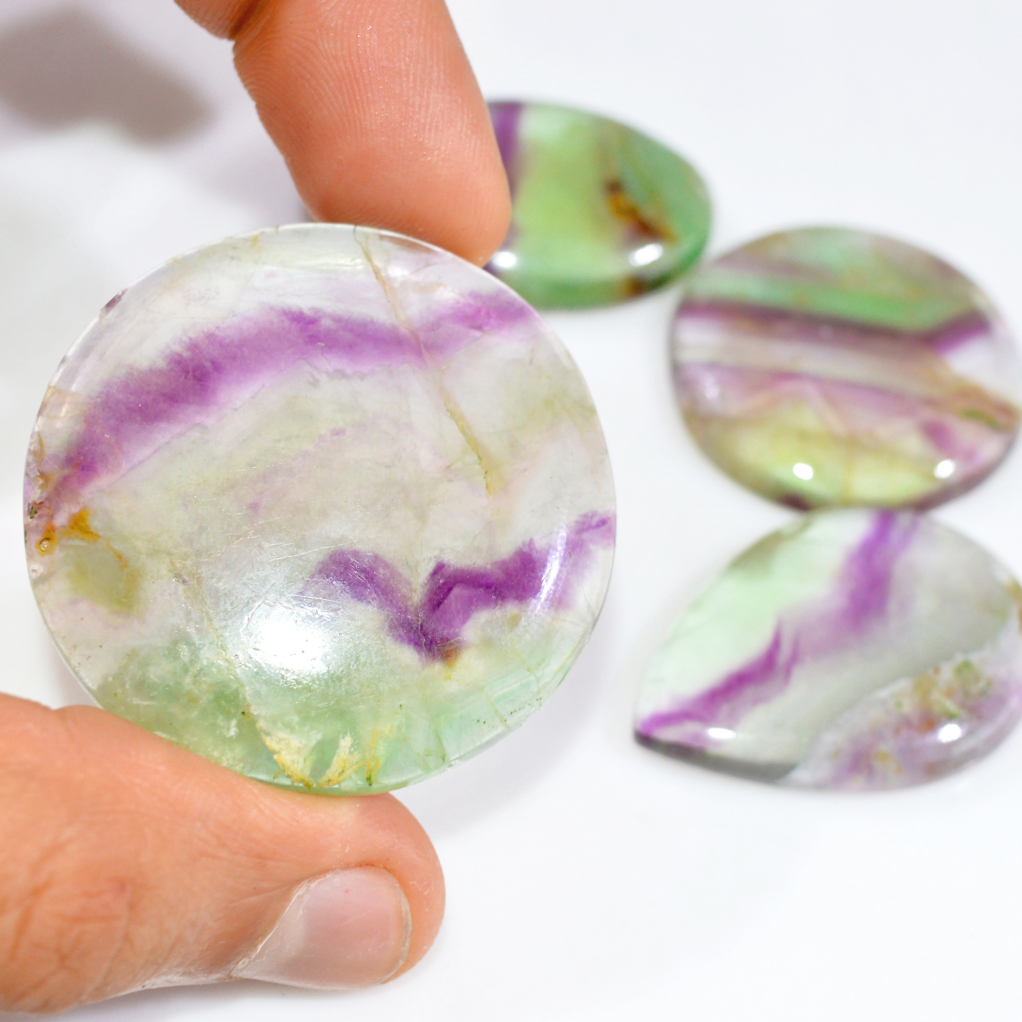 4 Pcs 314 Cts Natural Fluorite Cabochon Loose Gemstone Lot Healing Crystal For Jewelry Making Semi-Precious Gemstones 40x40 35x25mm 15227