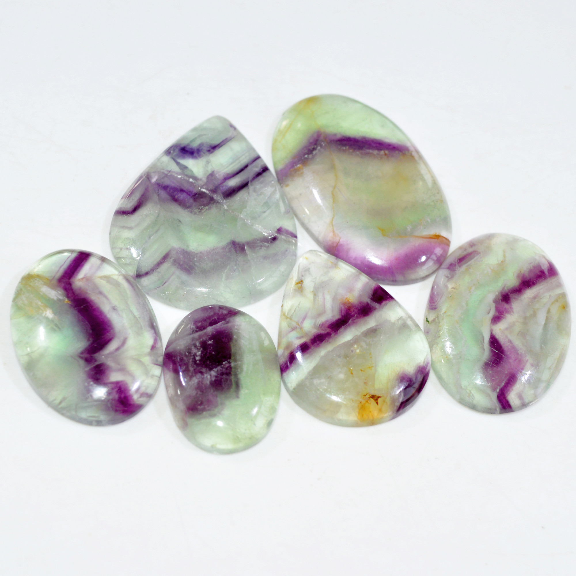 6 Pcs 318 Cts Natural Fluorite Cabochon Loose Gemstone Lot Healing Crystal For Jewelry Making Semi-Precious Gemstones 40x30 24x16mm 15228