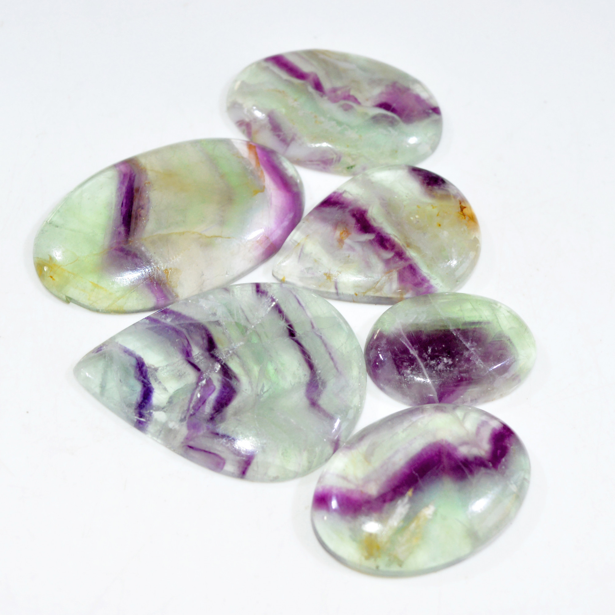 6 Pcs 318 Cts Natural Fluorite Cabochon Loose Gemstone Lot Healing Crystal For Jewelry Making Semi-Precious Gemstones 40x30 24x16mm 15228