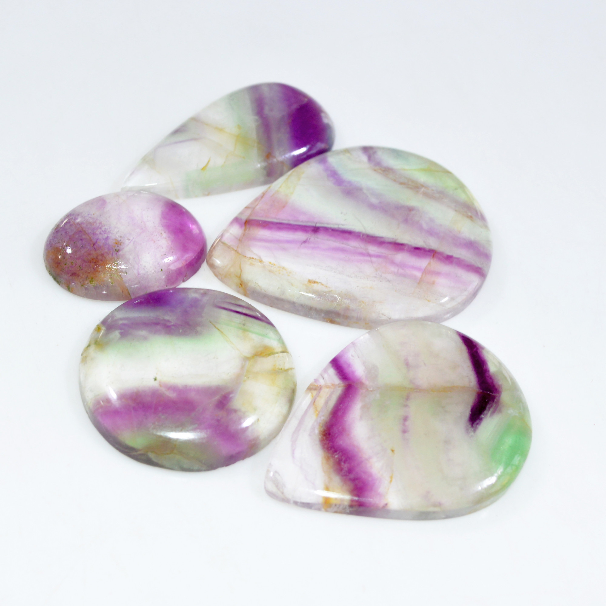 5 Pcs 386 Cts Natural Fluorite Cabochon Loose Gemstone Lot Healing Crystal For Jewelry Making Semi-Precious Gemstones 46x36 25x18mm 15229