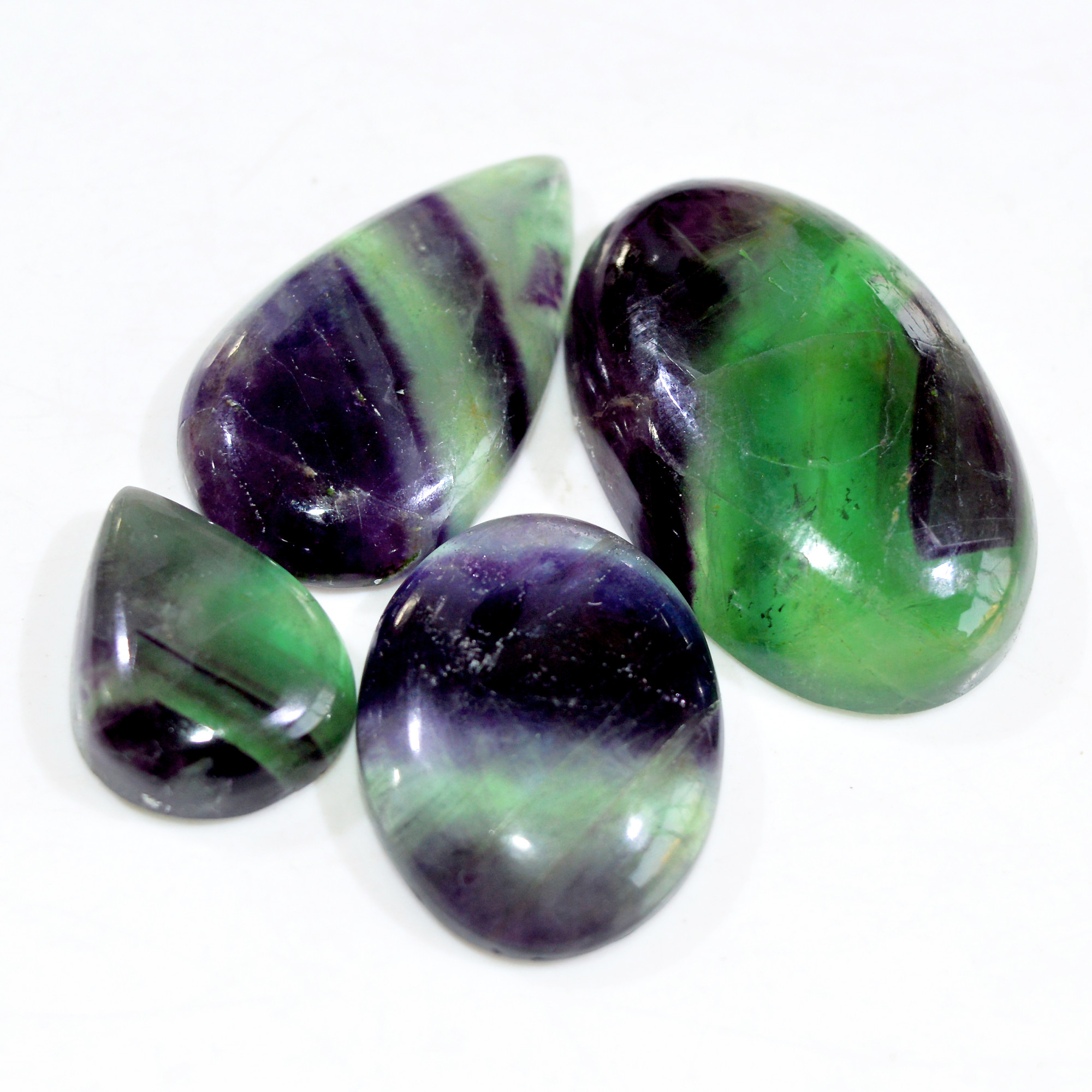 4 Pcs 229 Cts Natural Fluorite Cabochon Loose Gemstone Lot Healing Crystal For Jewelry Making Semi-Precious Gemstones 40x24 21x15mm 15230