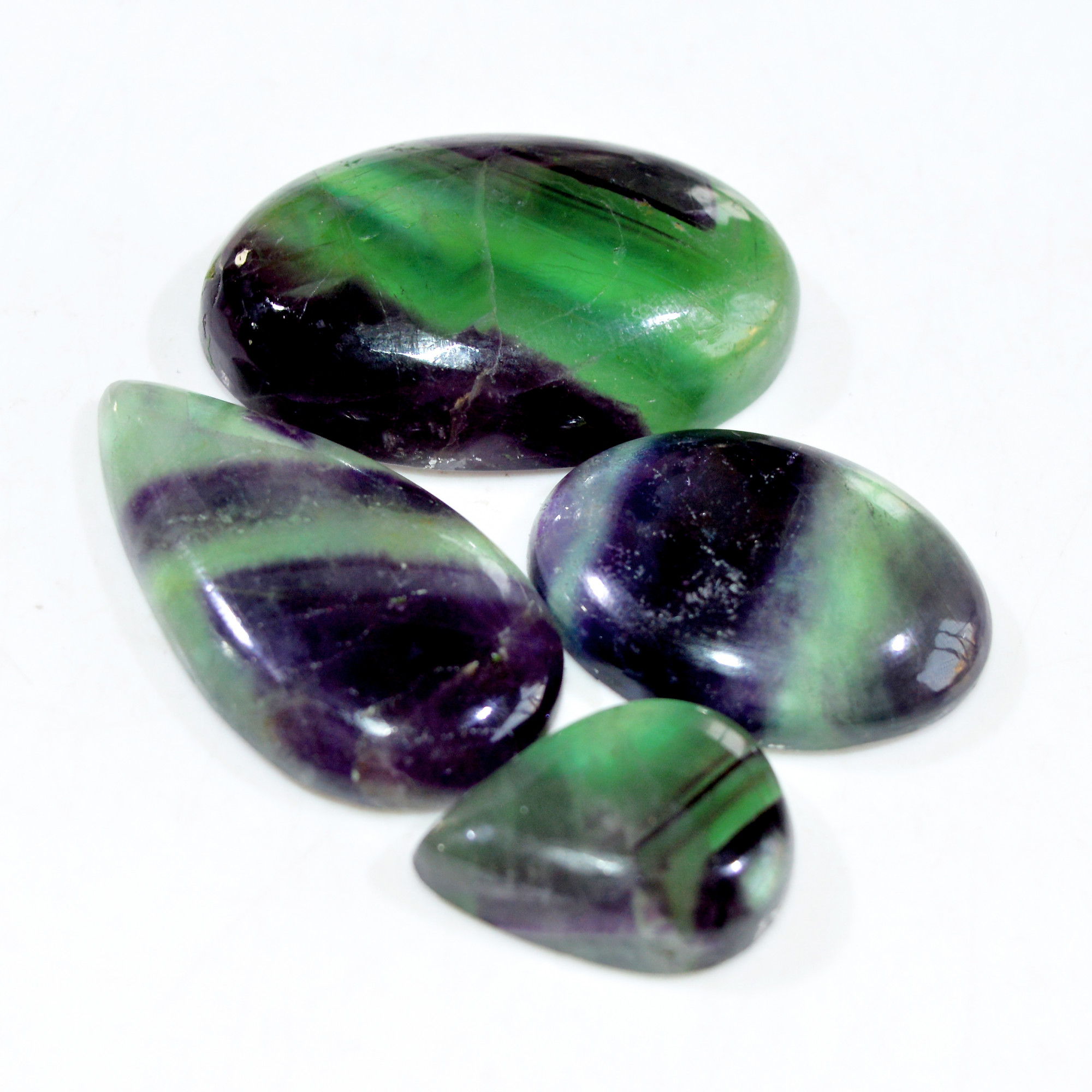 4 Pcs 229 Cts Natural Fluorite Cabochon Loose Gemstone Lot Healing Crystal For Jewelry Making Semi-Precious Gemstones 40x24 21x15mm 15230