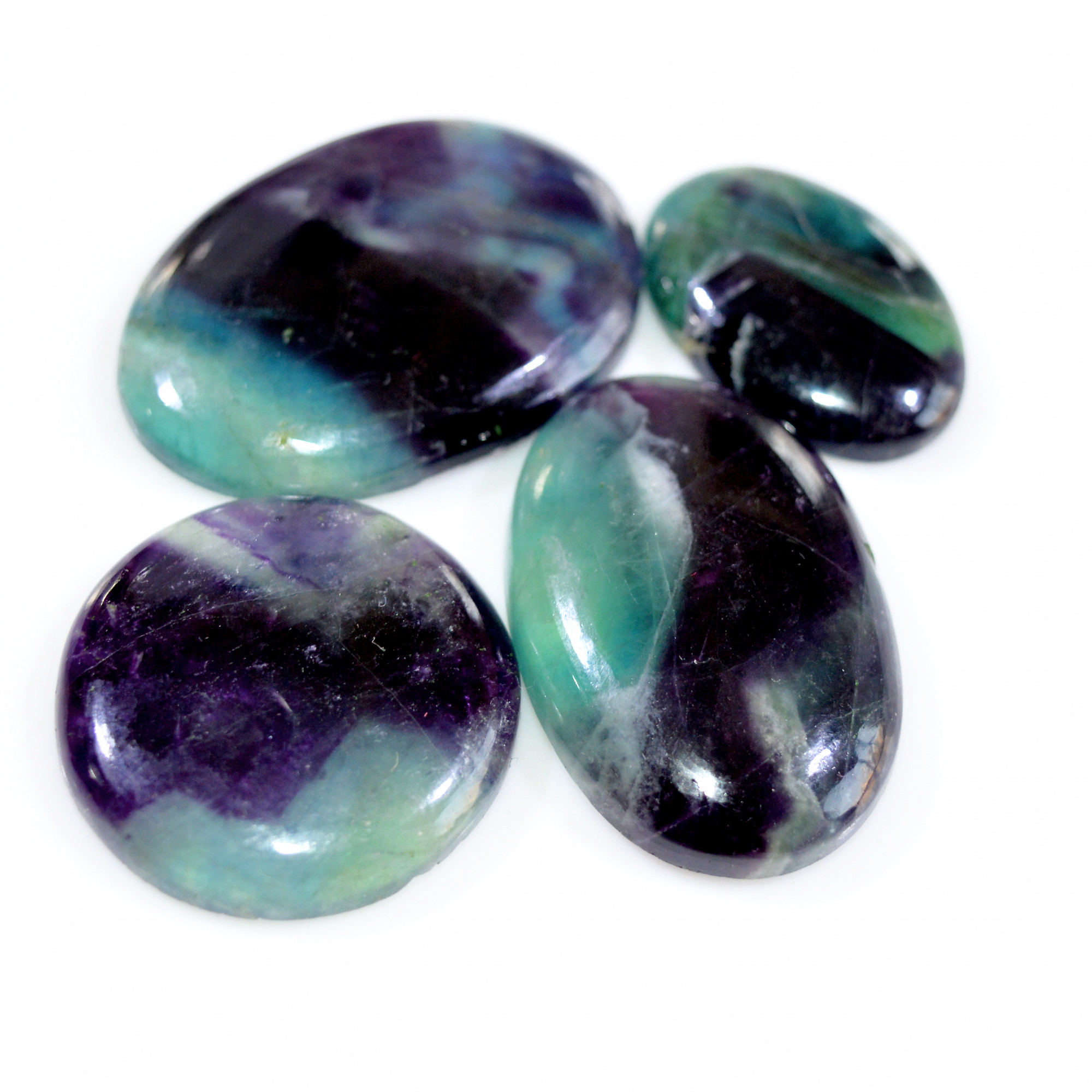 4 Pcs 344 Cts Natural Fluorite Cabochon Loose Gemstone Lot Healing Crystal For Jewelry Making Semi-Precious Gemstones 43x30 30x20mm 15231