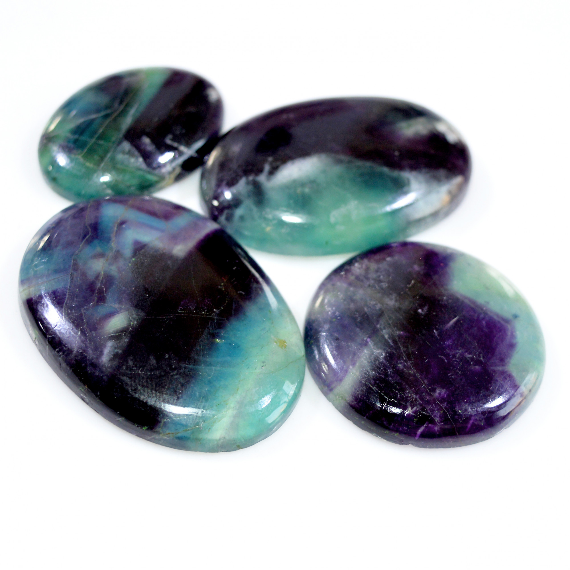 4 Pcs 344 Cts Natural Fluorite Cabochon Loose Gemstone Lot Healing Crystal For Jewelry Making Semi-Precious Gemstones 43x30 30x20mm 15231