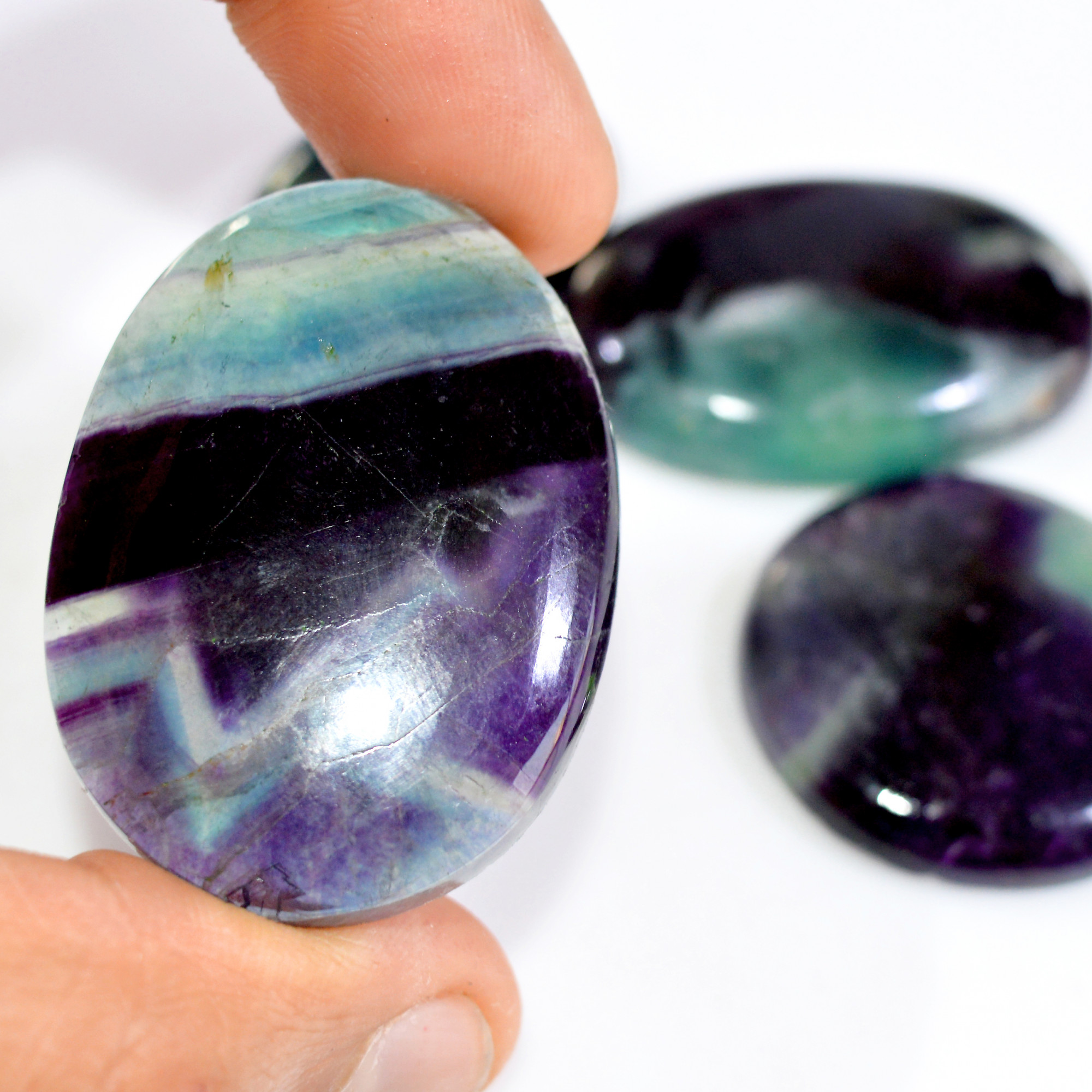 4 Pcs 344 Cts Natural Fluorite Cabochon Loose Gemstone Lot Healing Crystal For Jewelry Making Semi-Precious Gemstones 43x30 30x20mm 15231