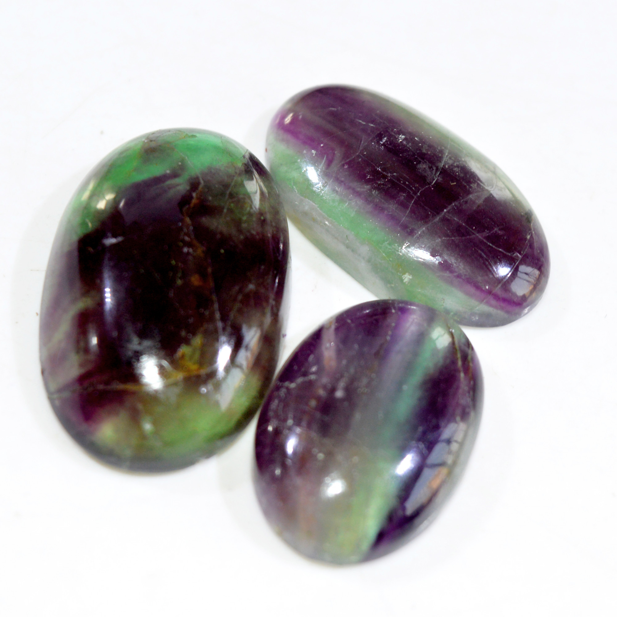 3 Pcs 157 Cts Natural Fluorite Cabochon Loose Gemstone Lot Healing Crystal For Jewelry Making Semi-Precious Gemstones 35x20 25x16mm 15232