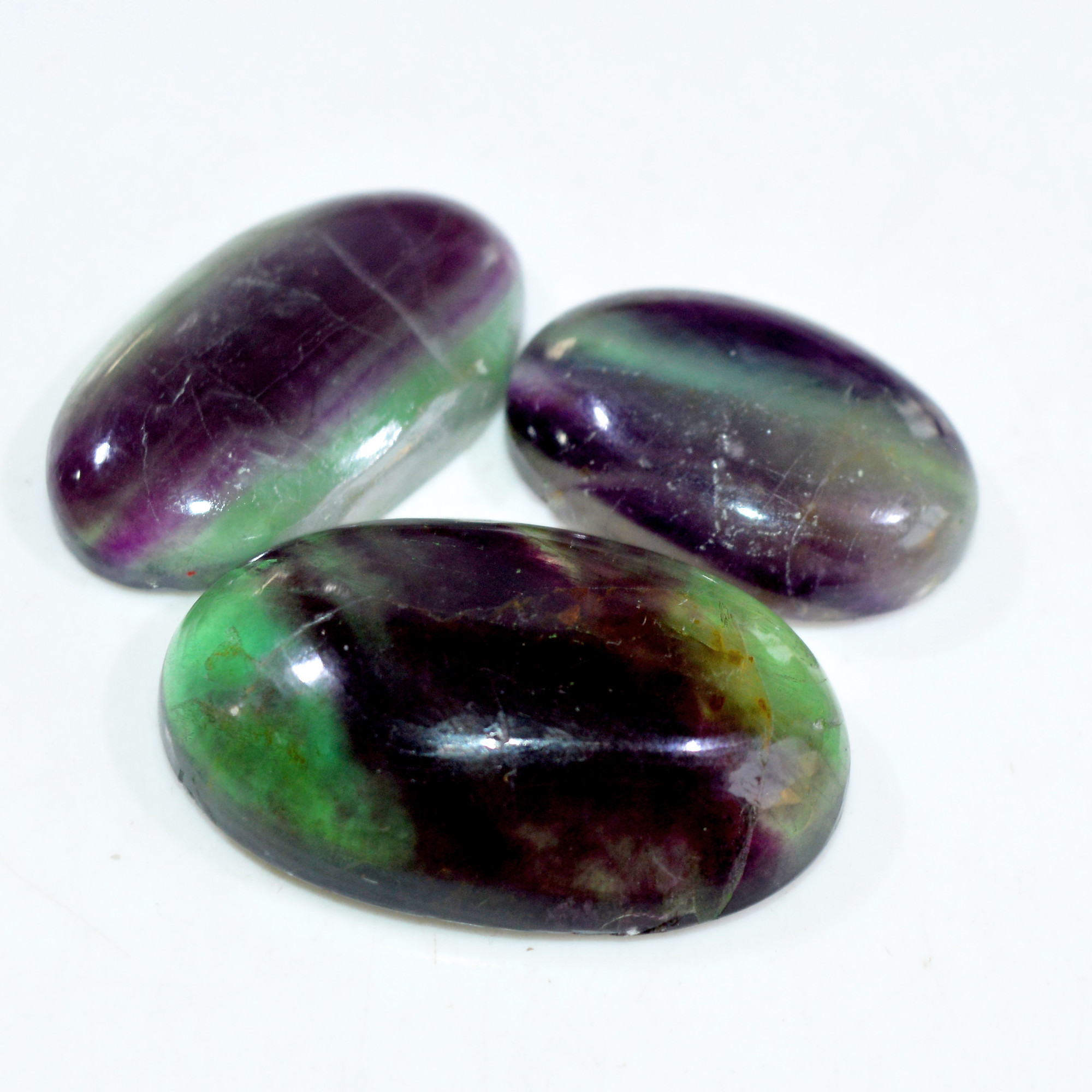 3 Pcs 157 Cts Natural Fluorite Cabochon Loose Gemstone Lot Healing Crystal For Jewelry Making Semi-Precious Gemstones 35x20 25x16mm 15232