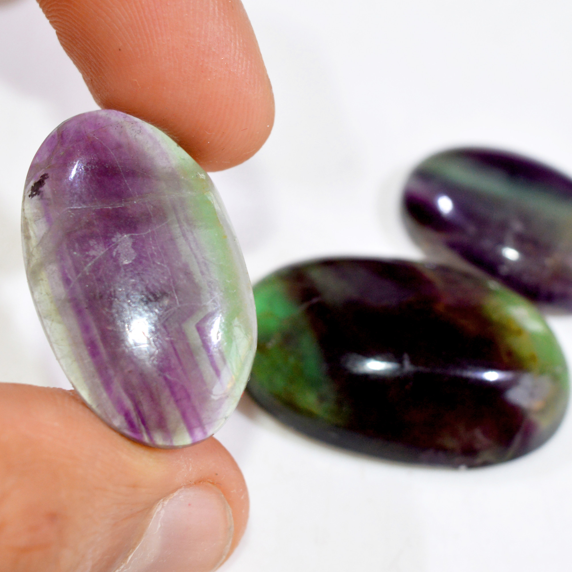 3 Pcs 157 Cts Natural Fluorite Cabochon Loose Gemstone Lot Healing Crystal For Jewelry Making Semi-Precious Gemstones 35x20 25x16mm 15232