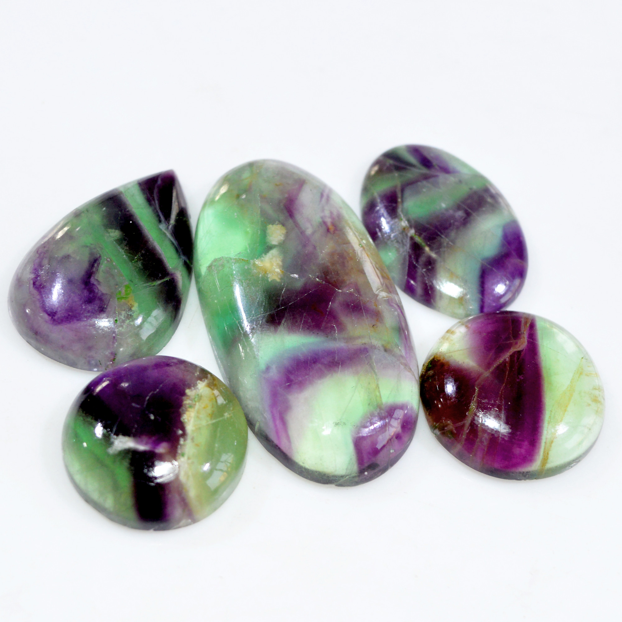 5 Pcs 266 Cts Natural Fluorite Cabochon Loose Gemstone Lot Multi colored Crystal Loose Gemstone for Jewelry Making 46x23 22x22mm 15233