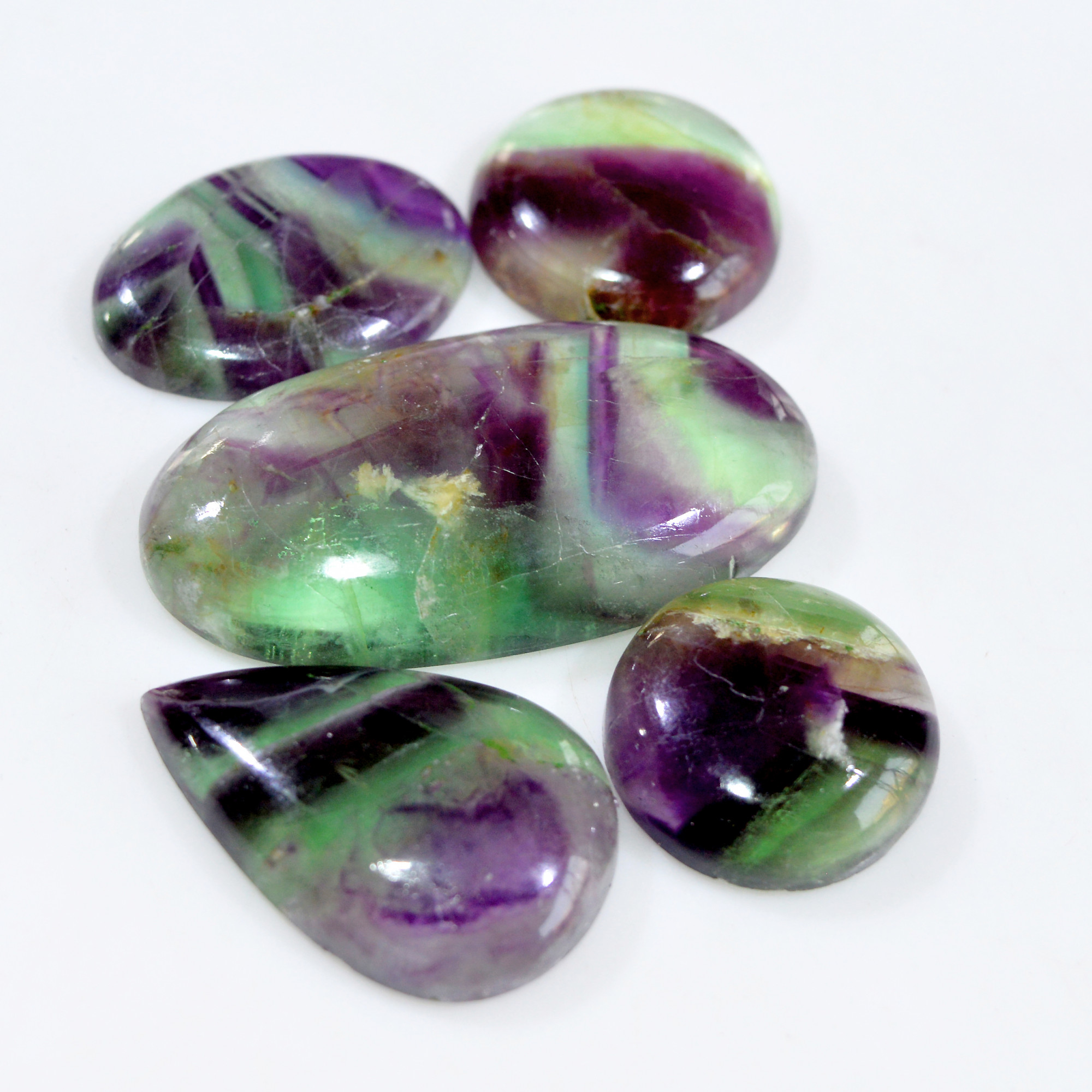 5 Pcs 266 Cts Natural Fluorite Cabochon Loose Gemstone Lot Multi colored Crystal Loose Gemstone for Jewelry Making 46x23 22x22mm 15233