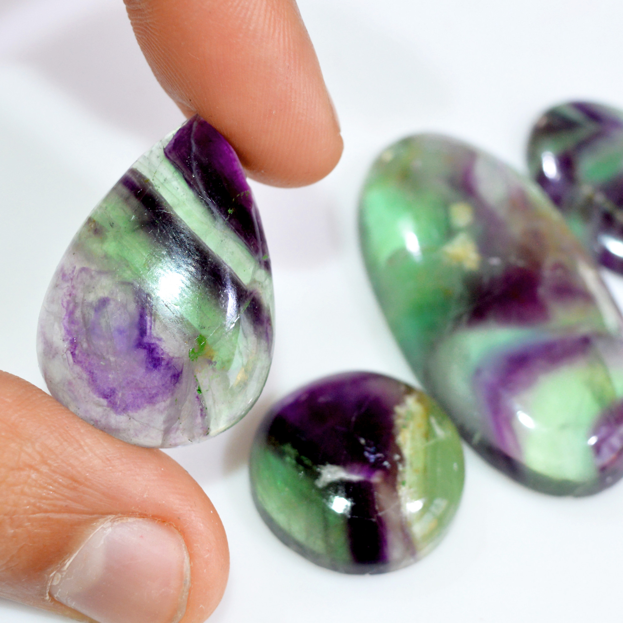 5 Pcs 266 Cts Natural Fluorite Cabochon Loose Gemstone Lot Multi colored Crystal Loose Gemstone for Jewelry Making 46x23 22x22mm 15233