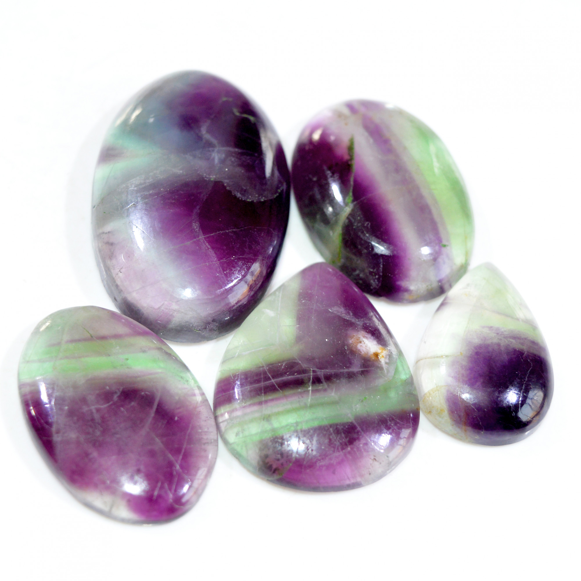 5 Pcs 392 Cts Natural Fluorite Cabochon Loose Gemstone Lot Multi colored Crystal Loose Gemstone for Jewelry Making 45x27 26x17mm 15234