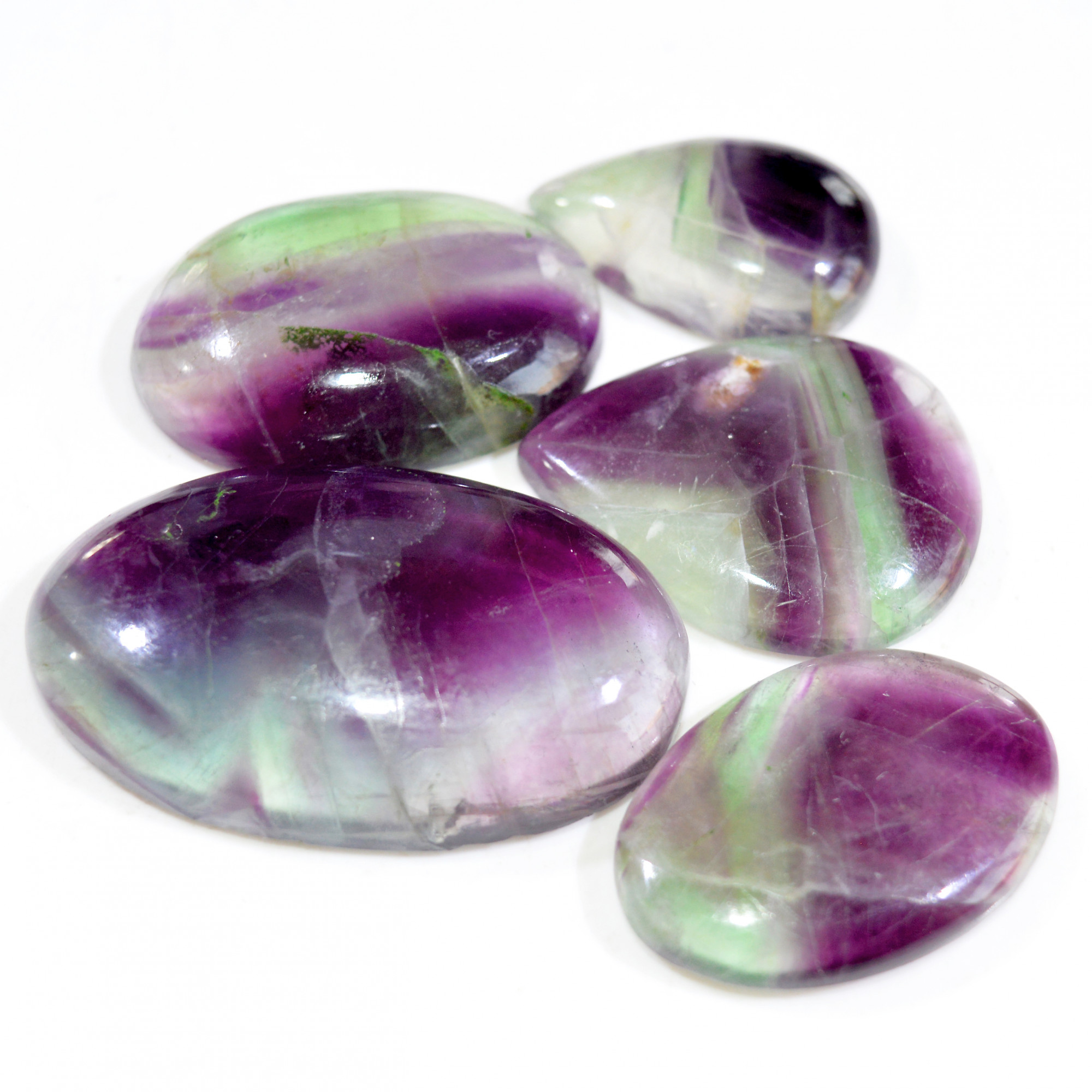 5 Pcs 392 Cts Natural Fluorite Cabochon Loose Gemstone Lot Multi colored Crystal Loose Gemstone for Jewelry Making 45x27 26x17mm 15234