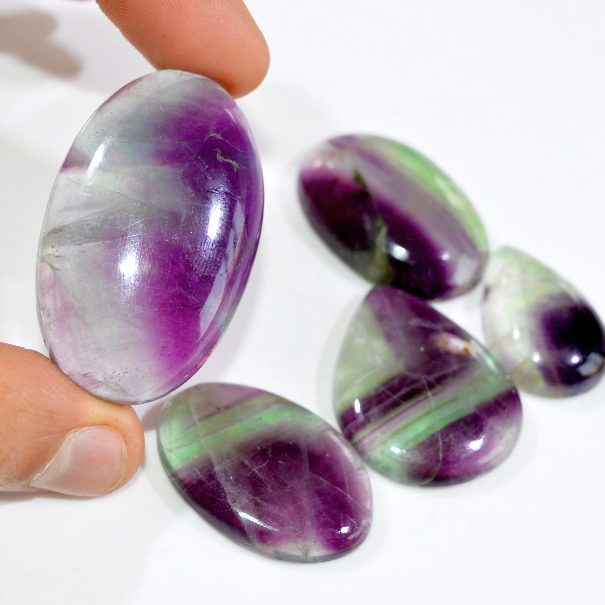 5 Pcs 392 Cts Natural Fluorite Cabochon Loose Gemstone Lot Multi colored Crystal Loose Gemstone for Jewelry Making 45x27 26x17mm 15234