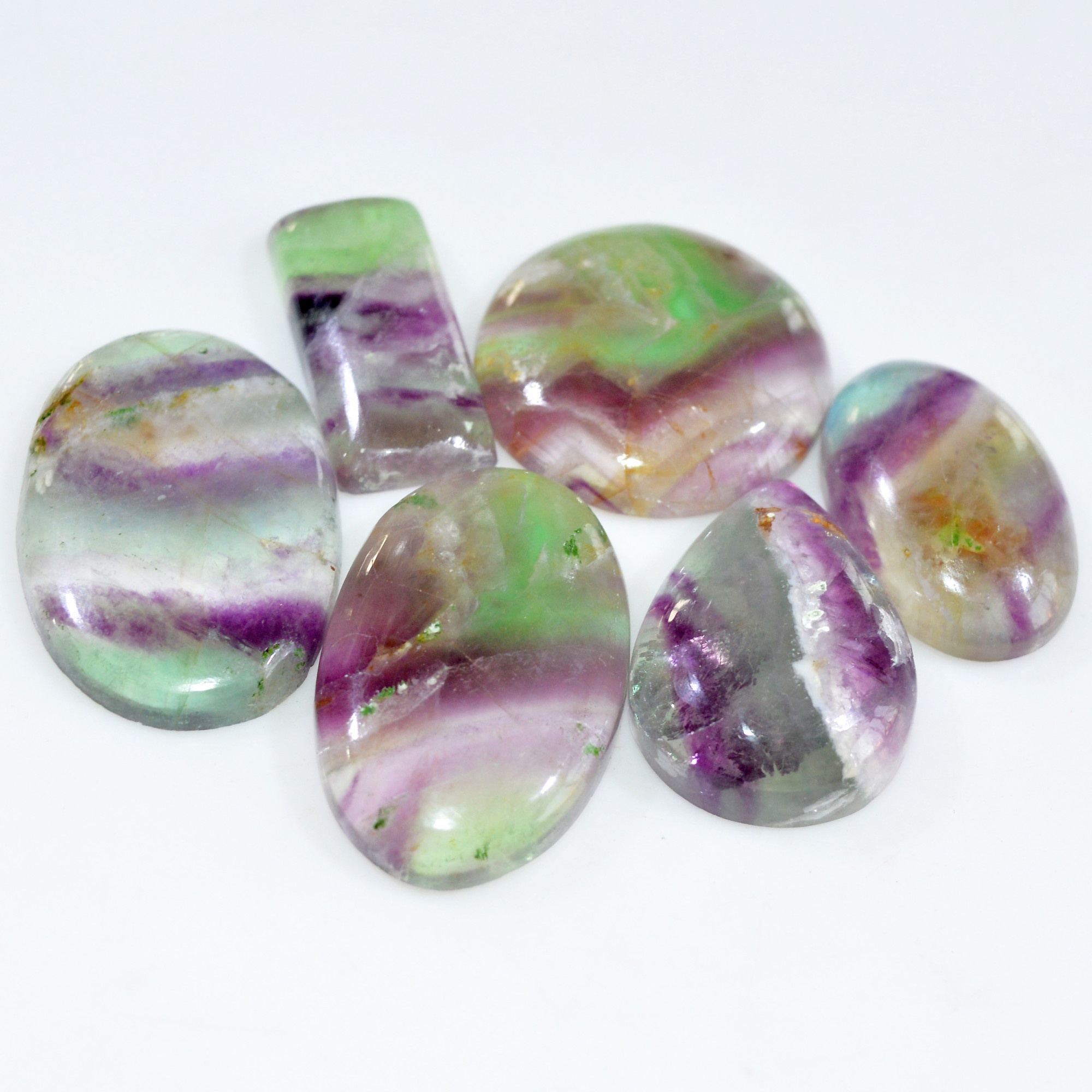 6 Pcs 284 Cts Natural Fluorite Cabochon Loose Gemstone Lot Multi colored Crystal Loose Gemstone for Jewelry Making 35x22 25x10mm 15235