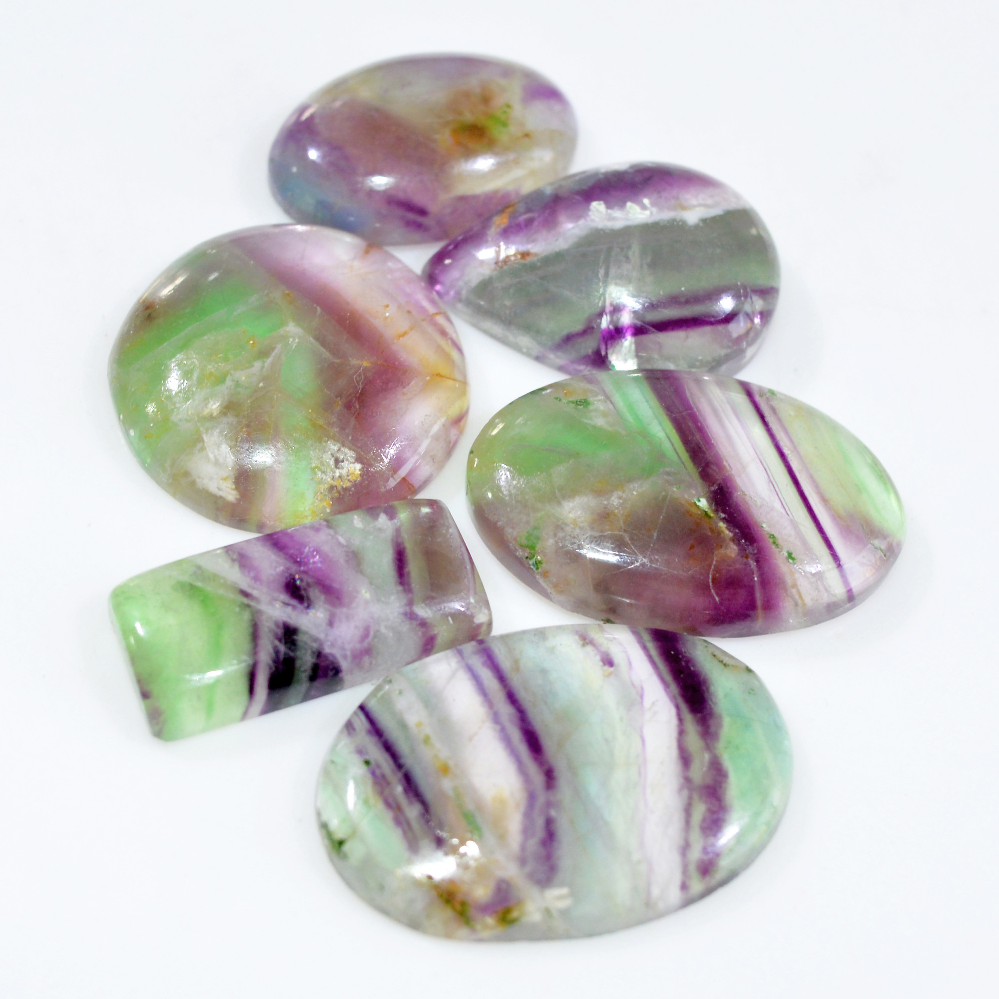6 Pcs 284 Cts Natural Fluorite Cabochon Loose Gemstone Lot Multi colored Crystal Loose Gemstone for Jewelry Making 35x22 25x10mm 15235