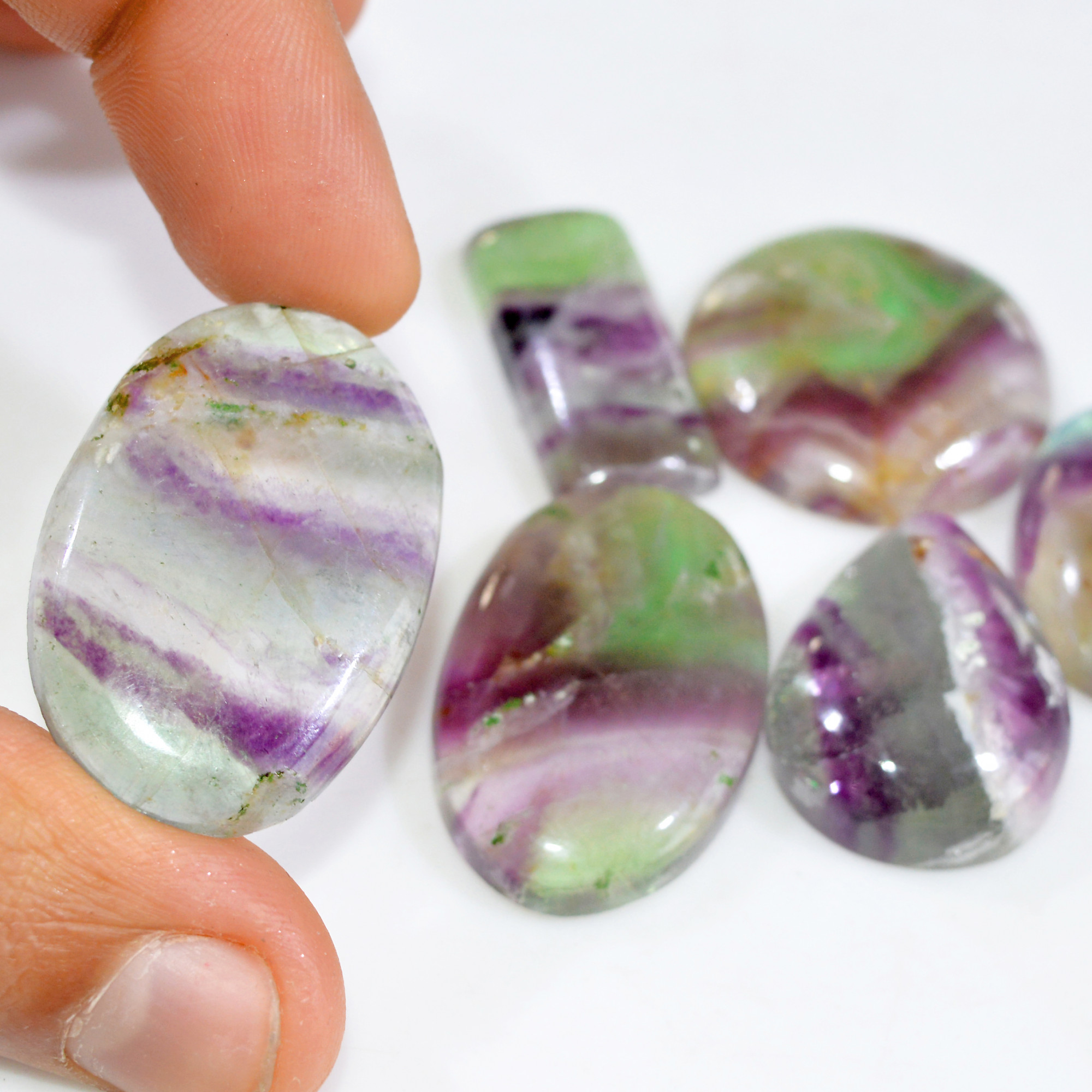 6 Pcs 284 Cts Natural Fluorite Cabochon Loose Gemstone Lot Multi colored Crystal Loose Gemstone for Jewelry Making 35x22 25x10mm 15235
