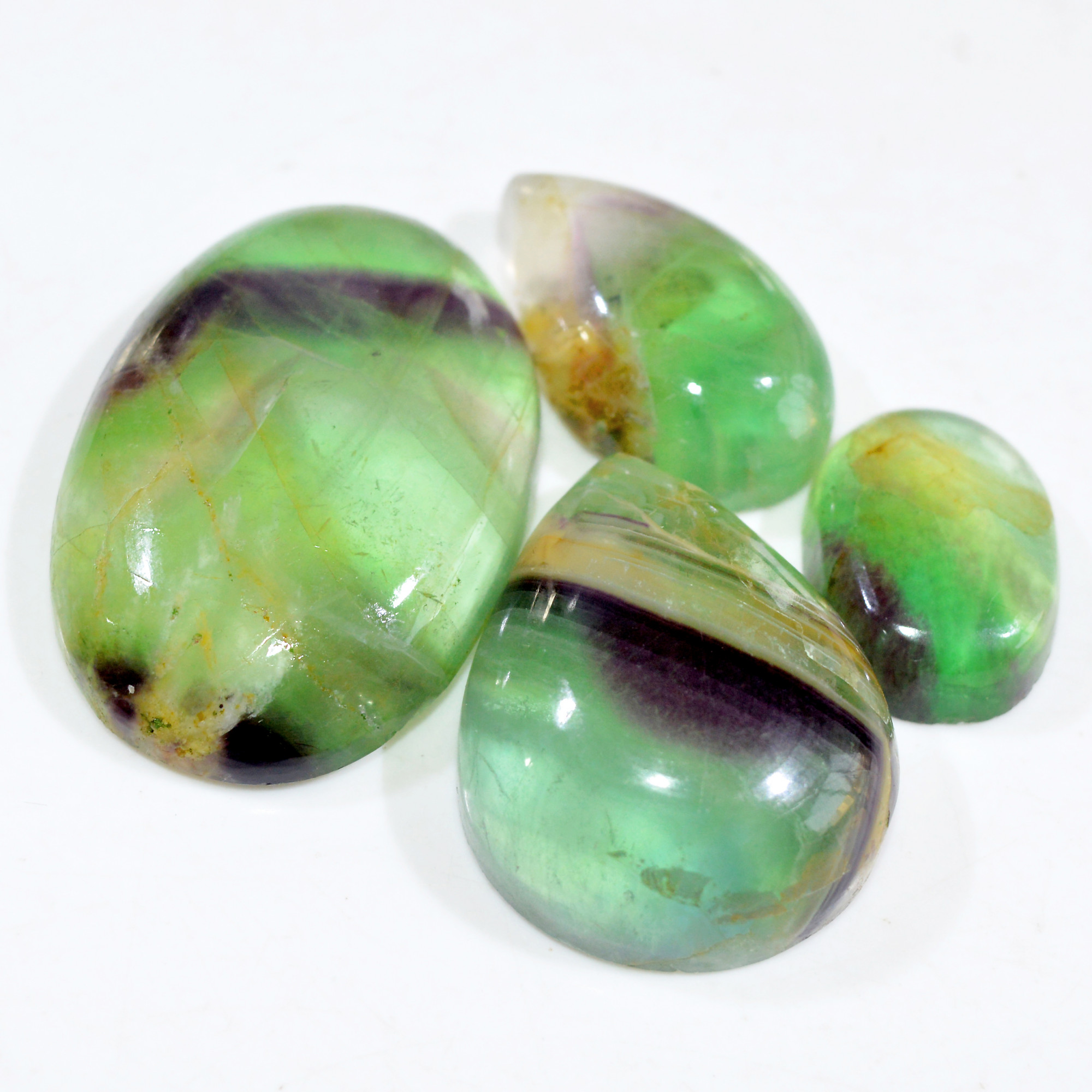 4 Pcs 289 Cts Natural Fluorite Cabochon Loose Gemstone Lot Multi colored Crystal Loose Gemstone for Jewelry Making 40x27 20x15mm 15236