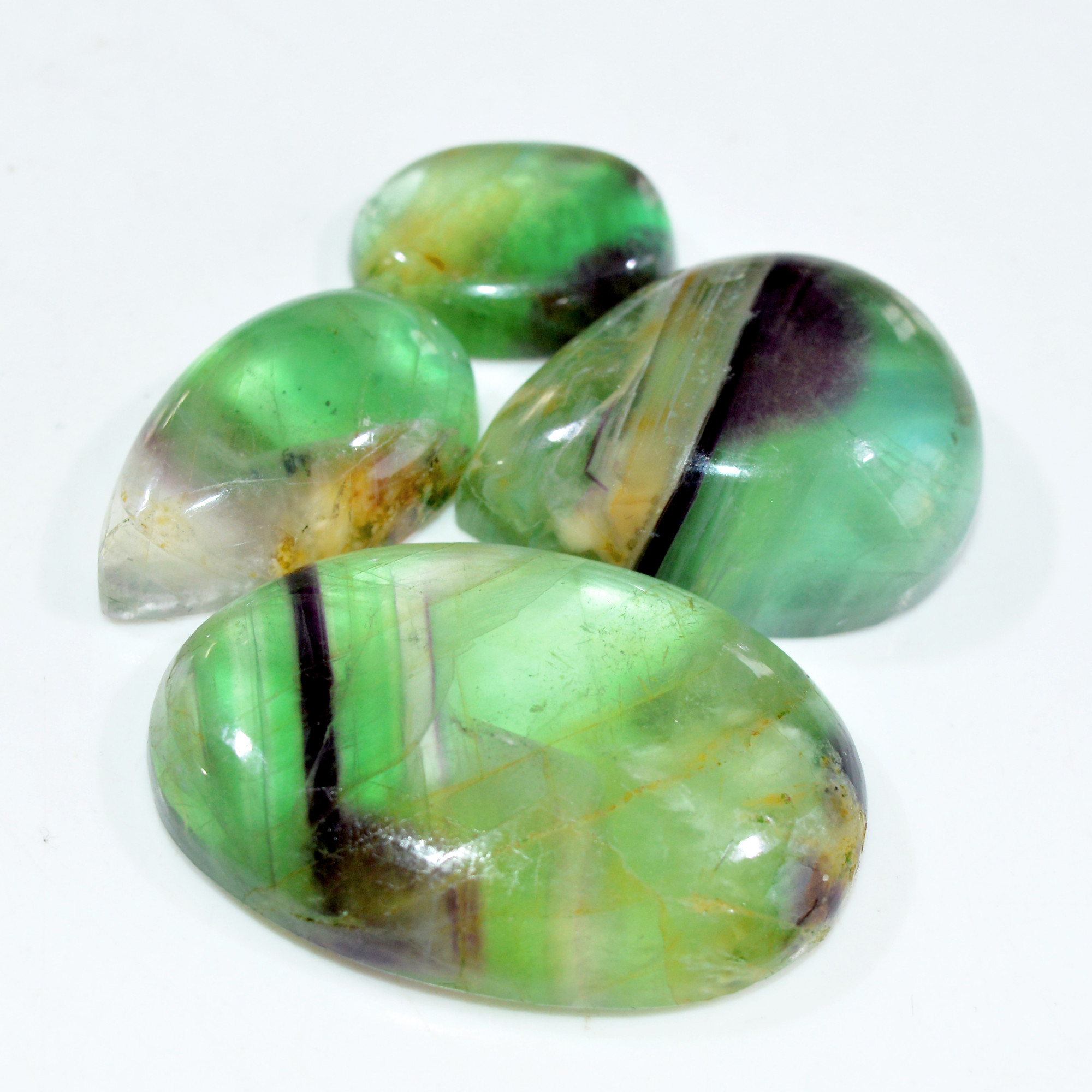 4 Pcs 289 Cts Natural Fluorite Cabochon Loose Gemstone Lot Multi colored Crystal Loose Gemstone for Jewelry Making 40x27 20x15mm 15236