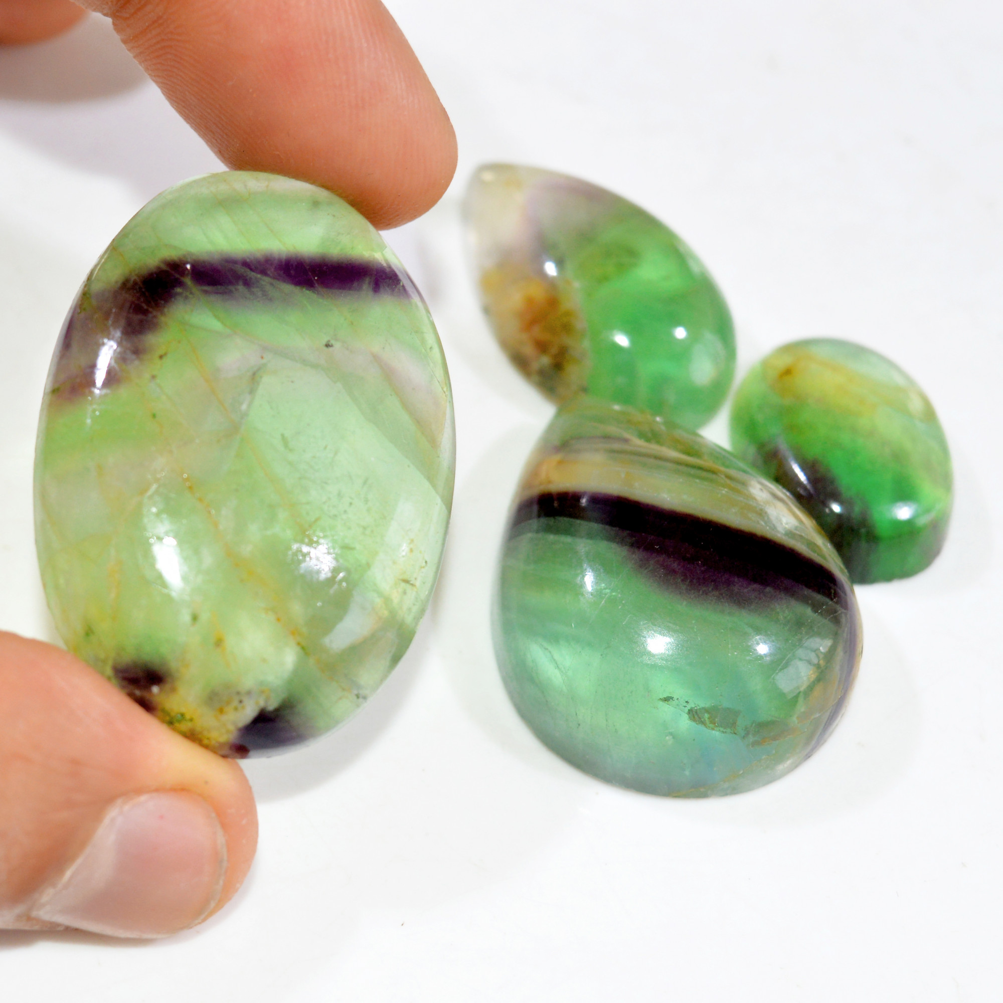 4 Pcs 289 Cts Natural Fluorite Cabochon Loose Gemstone Lot Multi colored Crystal Loose Gemstone for Jewelry Making 40x27 20x15mm 15236