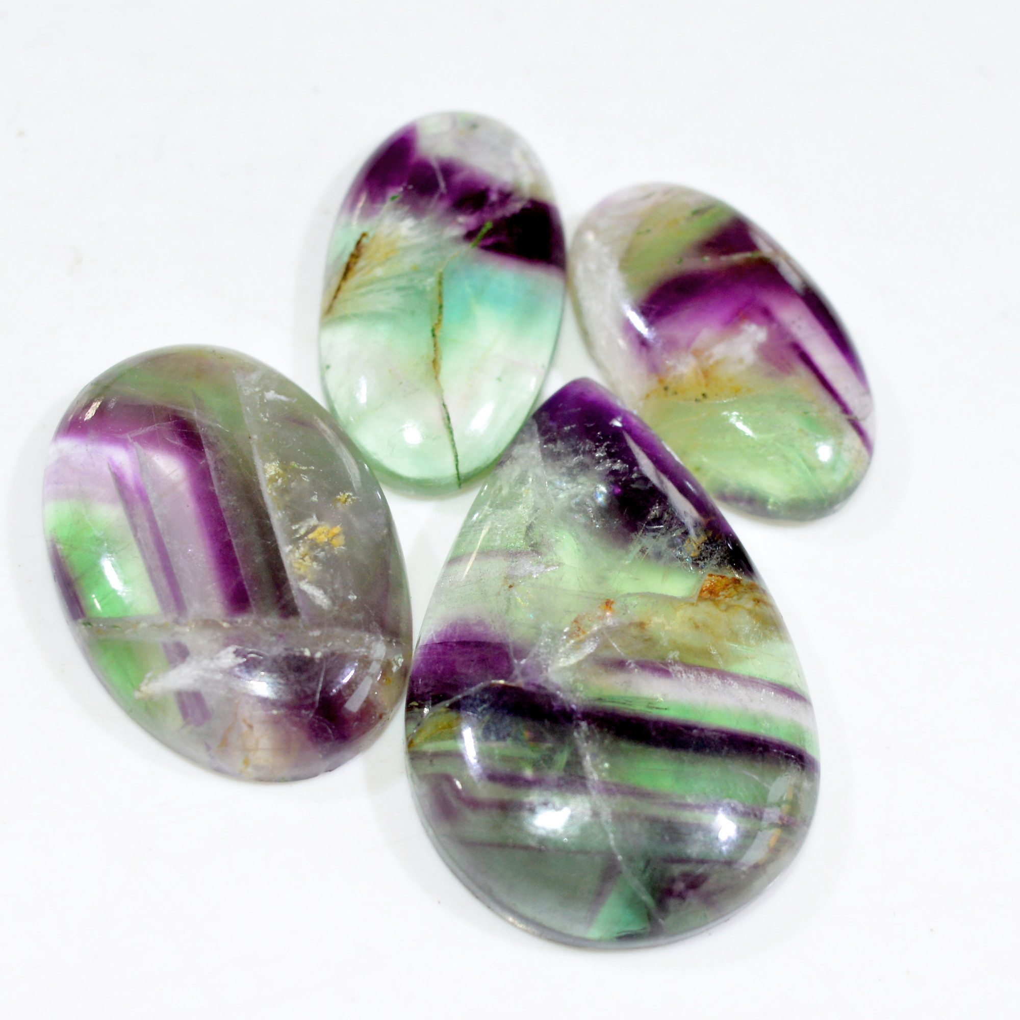 4 Pcs 211 Cts Natural Fluorite Cabochon Loose Gemstone Lot Multi colored Crystal Loose Gemstone for Jewelry Making 40x25 27x15mm 15238
