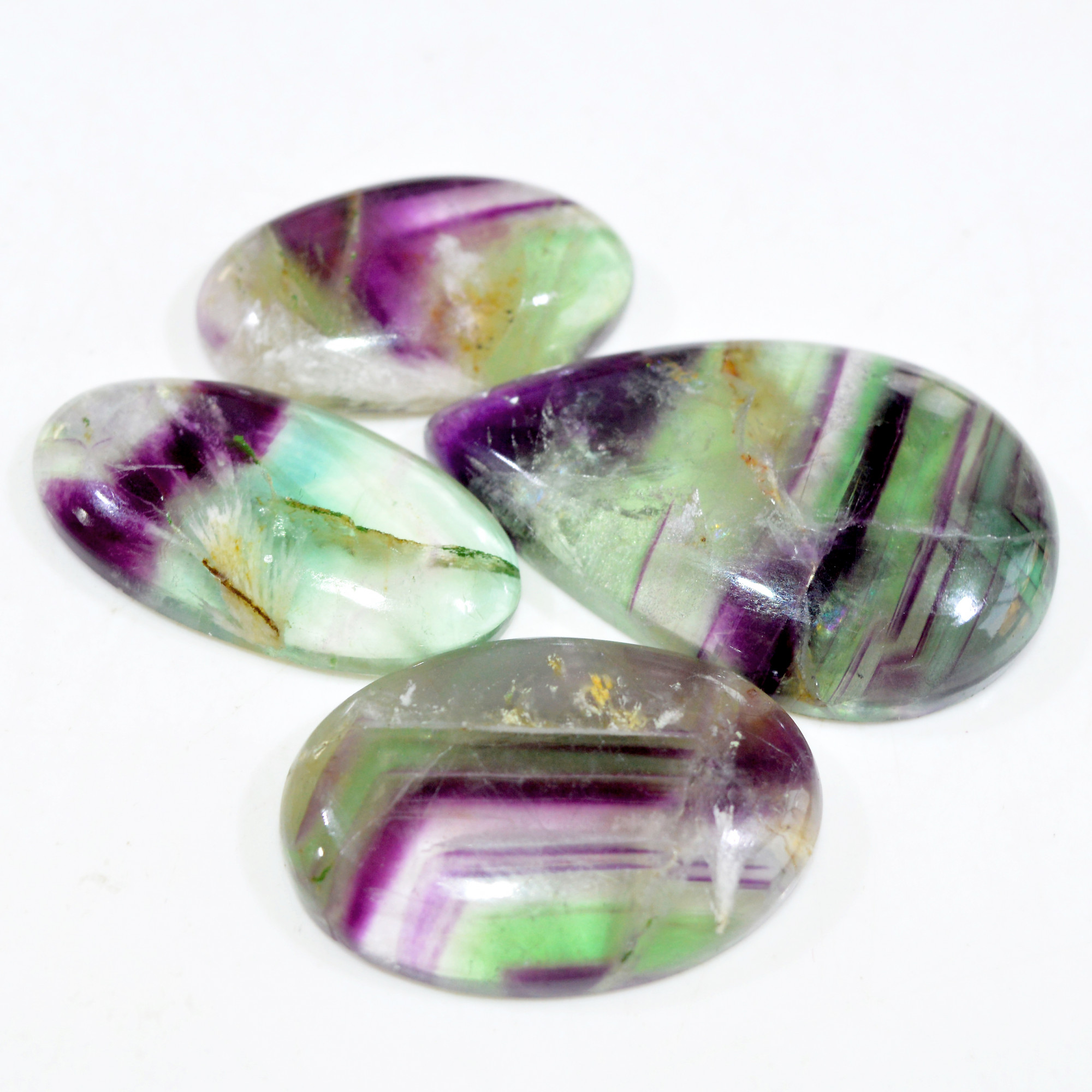 4 Pcs 211 Cts Natural Fluorite Cabochon Loose Gemstone Lot Multi colored Crystal Loose Gemstone for Jewelry Making 40x25 27x15mm 15238