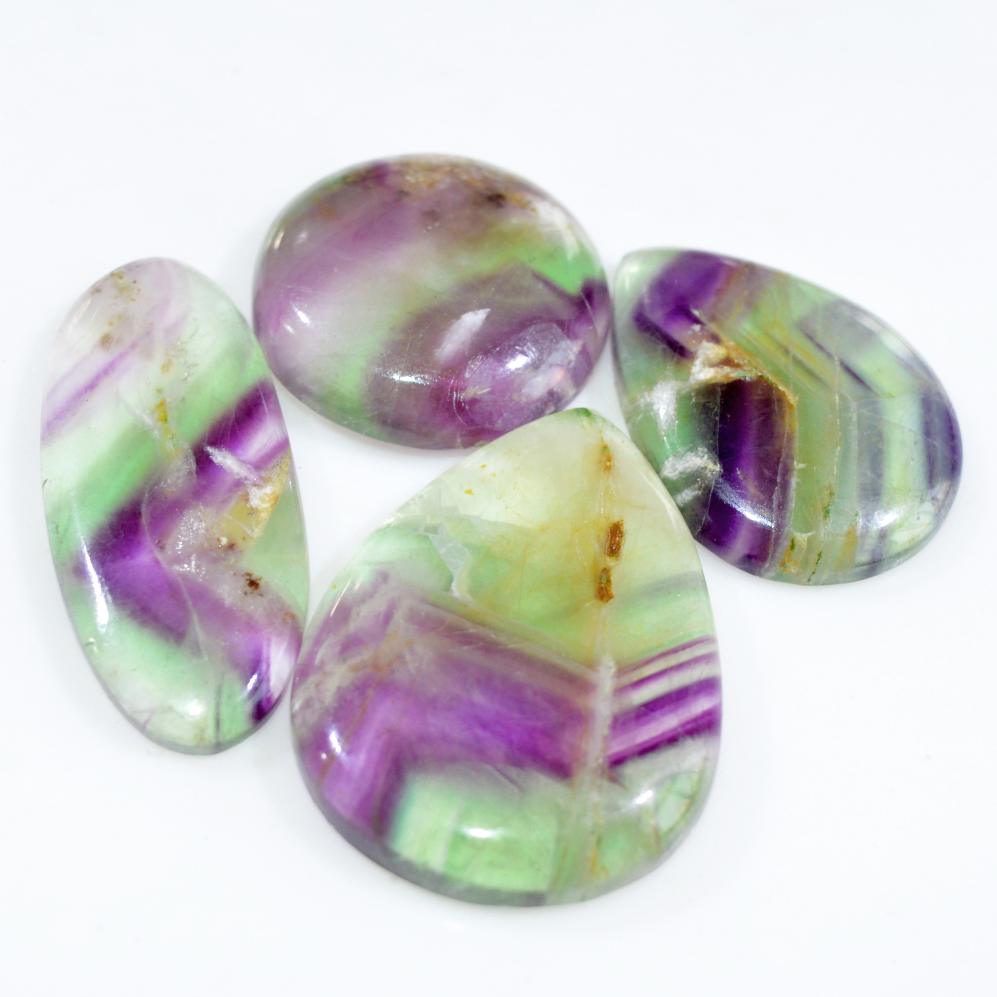 4 Pcs 256 Cts Natural Fluorite Cabochon Loose Gemstone Lot Multi colored Crystal Loose Gemstone for Jewelry Making 40x30 26x26mm 15239