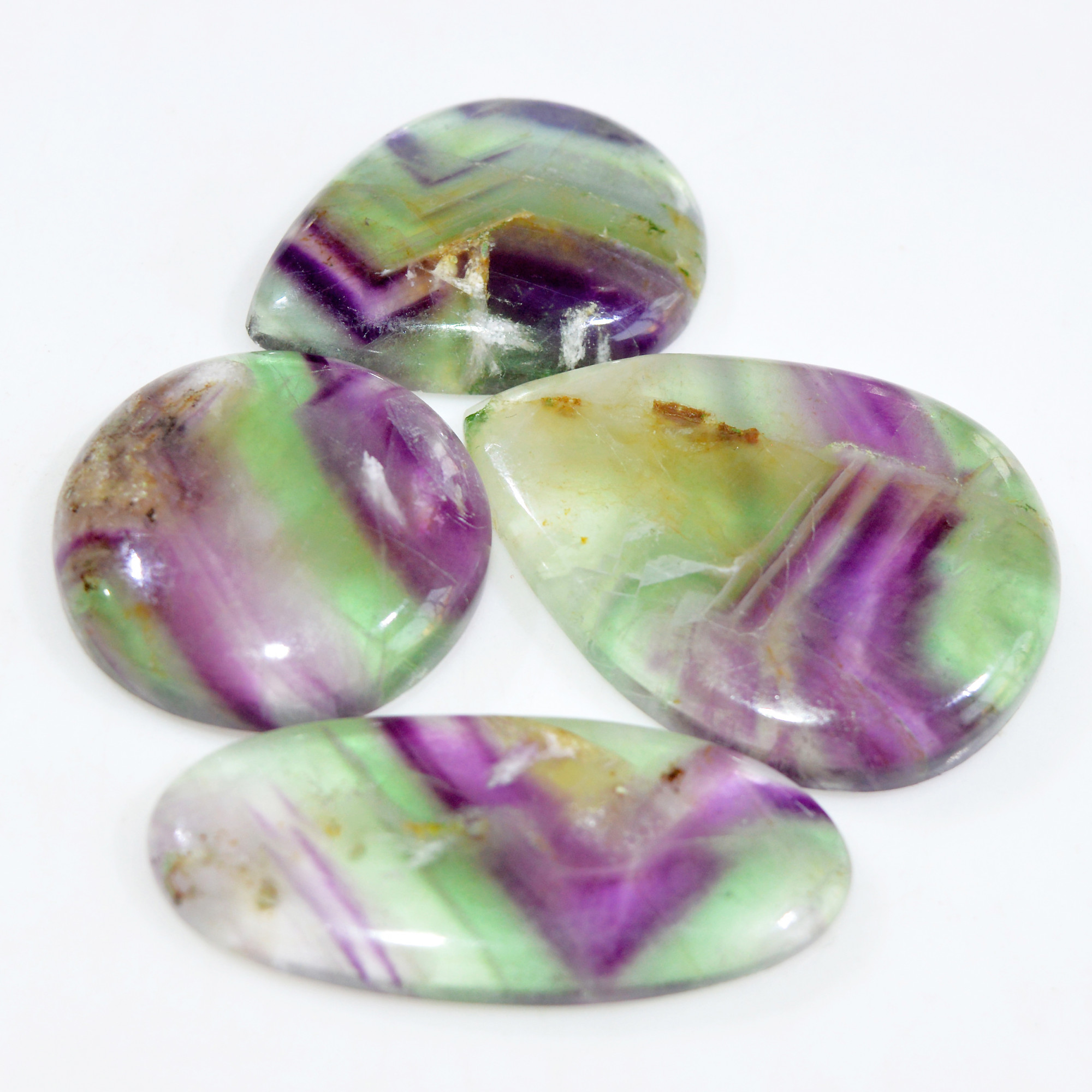 4 Pcs 256 Cts Natural Fluorite Cabochon Loose Gemstone Lot Multi colored Crystal Loose Gemstone for Jewelry Making 40x30 26x26mm 15239