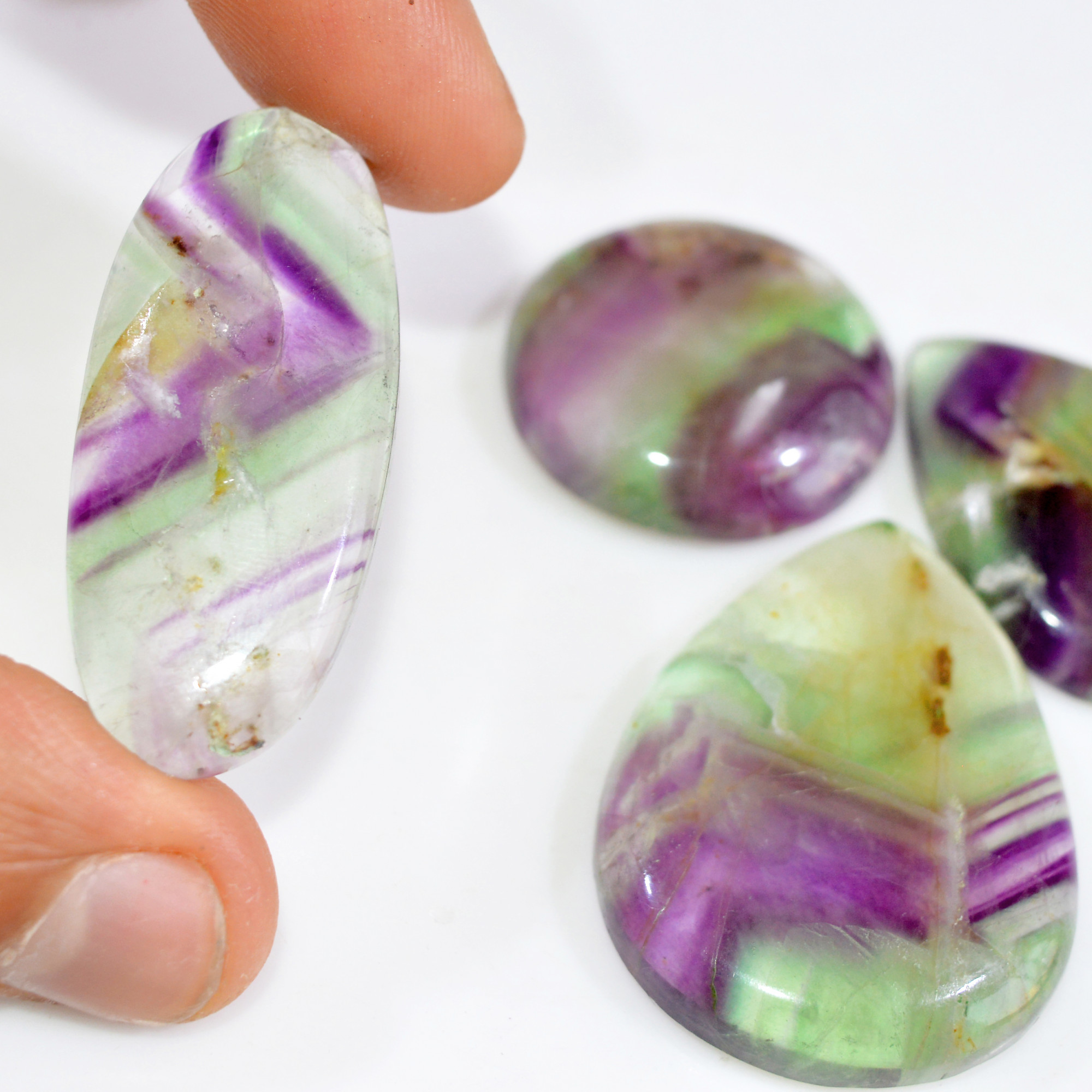4 Pcs 256 Cts Natural Fluorite Cabochon Loose Gemstone Lot Multi colored Crystal Loose Gemstone for Jewelry Making 40x30 26x26mm 15239