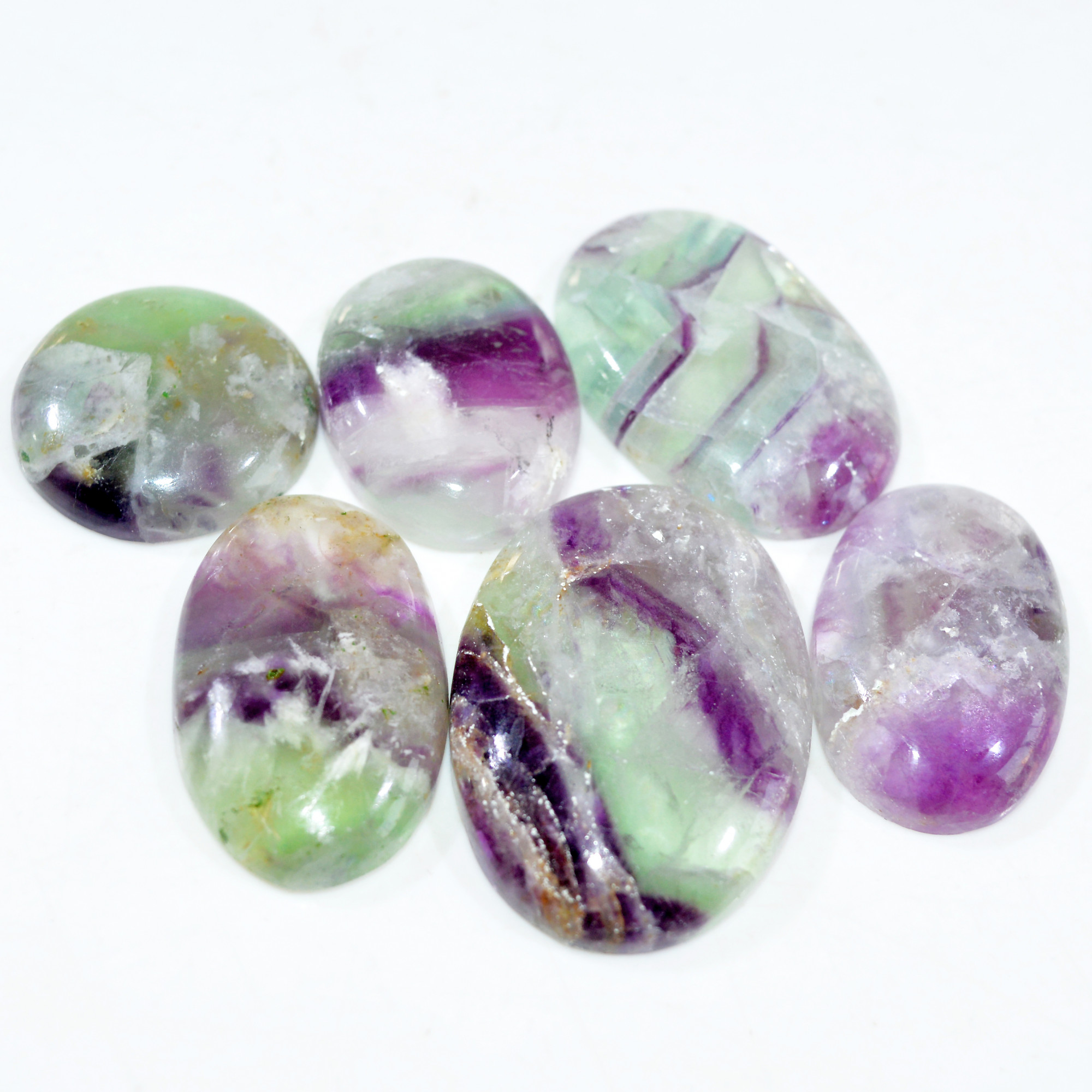 6 Pcs 264 Cts Natural Fluorite Cabochon Loose Gemstone Lot Multi colored Crystal Loose Gemstone for Jewelry Making 35x25 21x21mm 15240