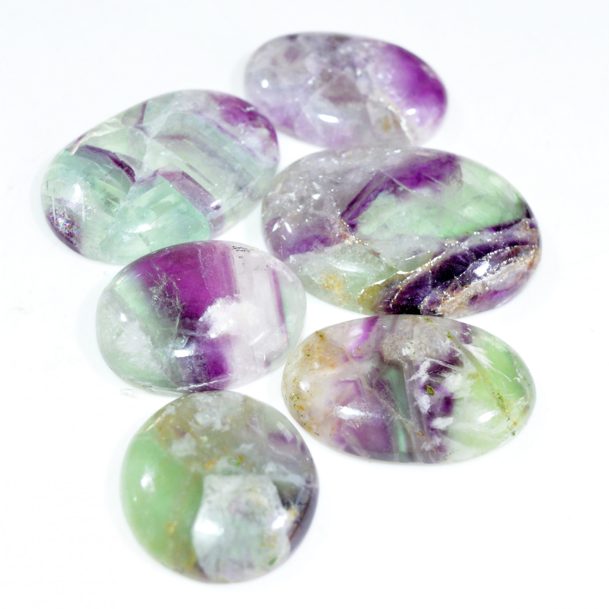 6 Pcs 264 Cts Natural Fluorite Cabochon Loose Gemstone Lot Multi colored Crystal Loose Gemstone for Jewelry Making 35x25 21x21mm 15240