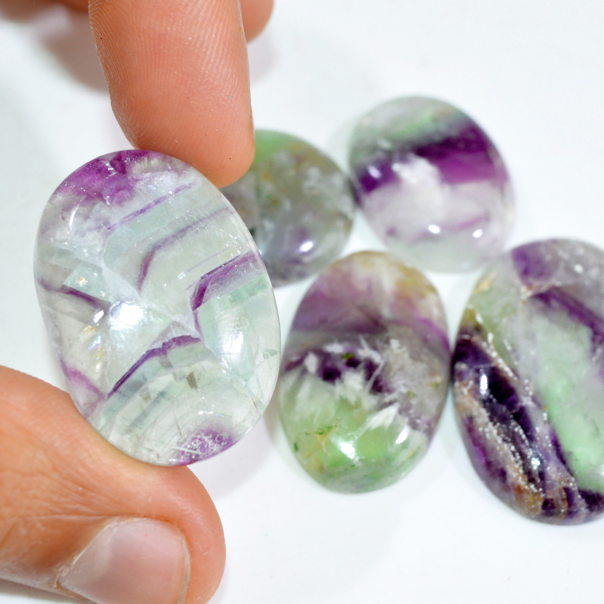 6 Pcs 264 Cts Natural Fluorite Cabochon Loose Gemstone Lot Multi colored Crystal Loose Gemstone for Jewelry Making 35x25 21x21mm 15240