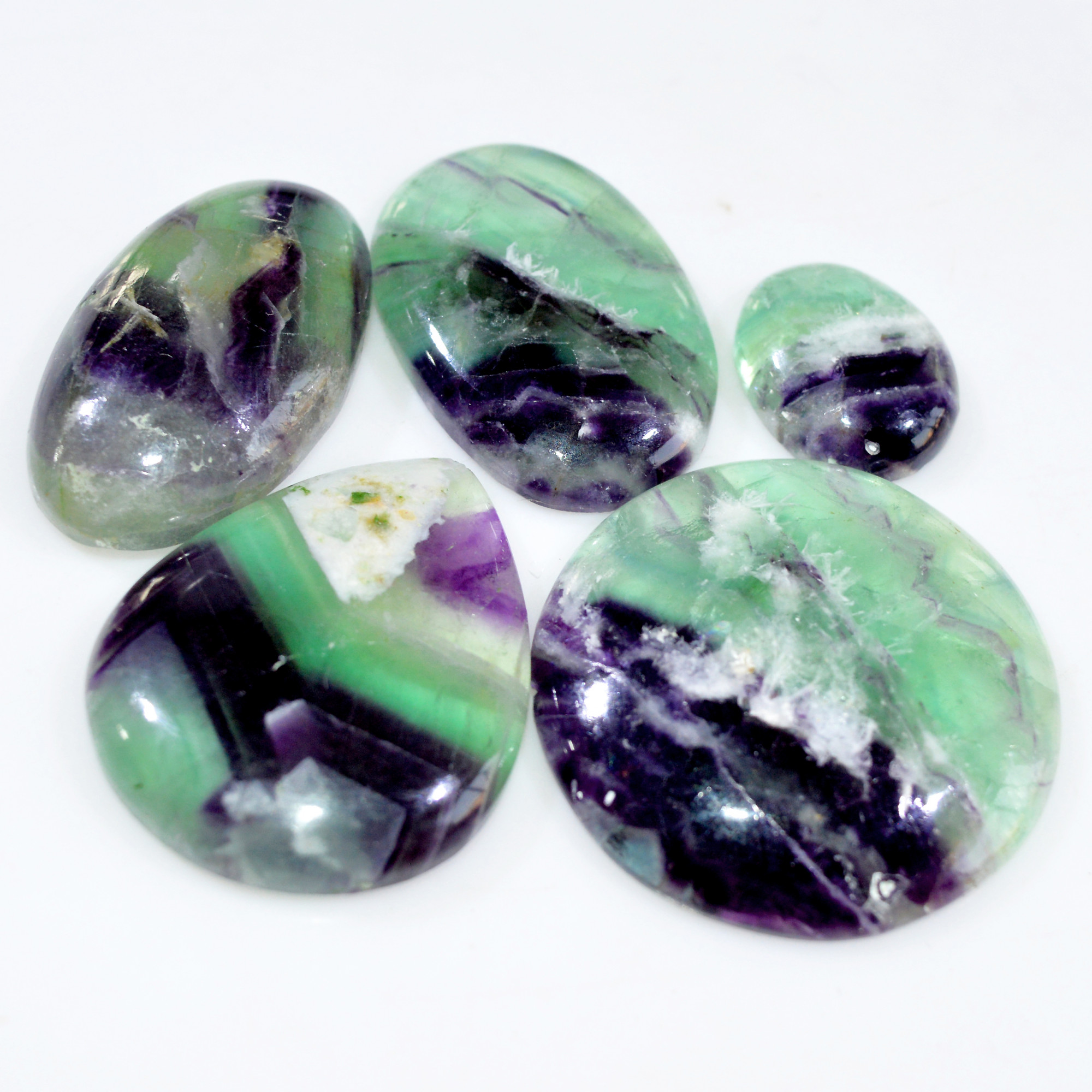 5 Pcs 318 Cts Natural Fluorite Cabochon Loose Gemstone Lot Multi colored Crystal Loose Gemstone for Jewelry Making 36x36 20x15mm 15241