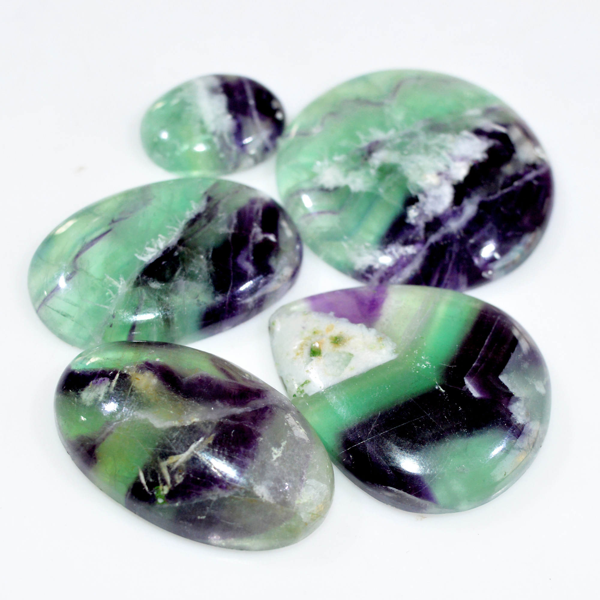 5 Pcs 318 Cts Natural Fluorite Cabochon Loose Gemstone Lot Multi colored Crystal Loose Gemstone for Jewelry Making 36x36 20x15mm 15241