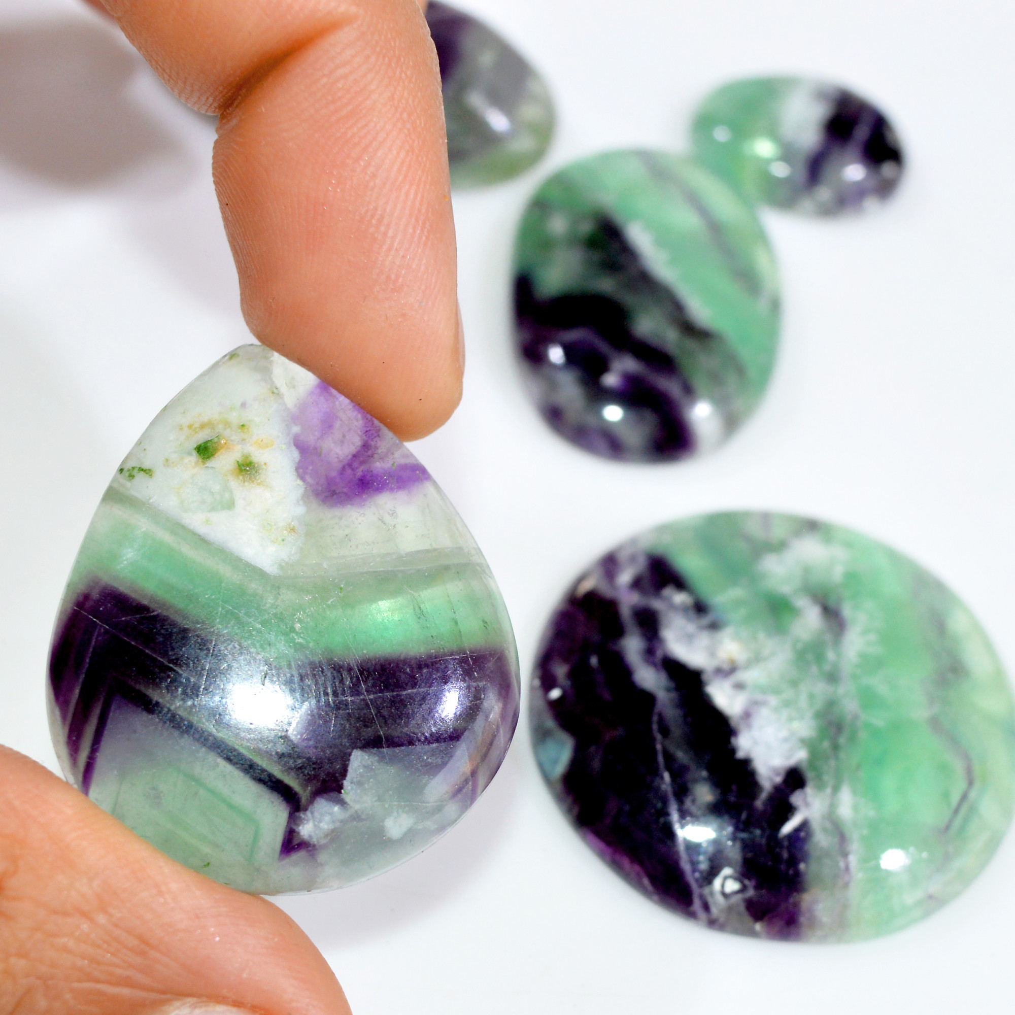 5 Pcs 318 Cts Natural Fluorite Cabochon Loose Gemstone Lot Multi colored Crystal Loose Gemstone for Jewelry Making 36x36 20x15mm 15241